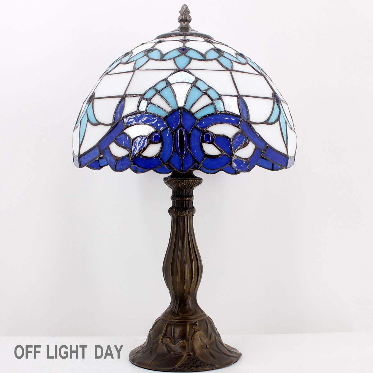 WERFACTORY Tiffany Table Lamp, Navy Blue Baroque Style, 12x12x18 Inches, Zinc Material, Perfect for Bedroom & Home Office