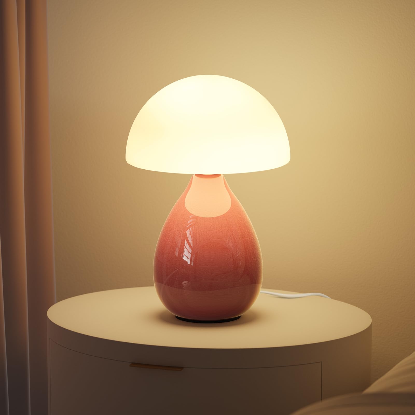 Mushroom Lamp  Vintage Small Table Lamp For Bedroom  Ice   Ceramic Led Night Light For Kids  Mid Century Modern Bedside Lamp For Nightstand  Living Room  Home Decor Gift Ideas For Women  Pink