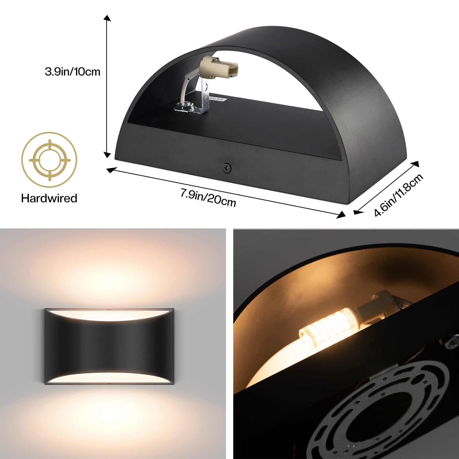 Aiilsmp 4 Pack Black Modern Led Wall Sconces Light Hardwired Wall Sconces Indoor Up And Down Sconces Wall Lamps For Living Room, Bedroom, Hallway Warm White 3000K(With G9 Bulbs)