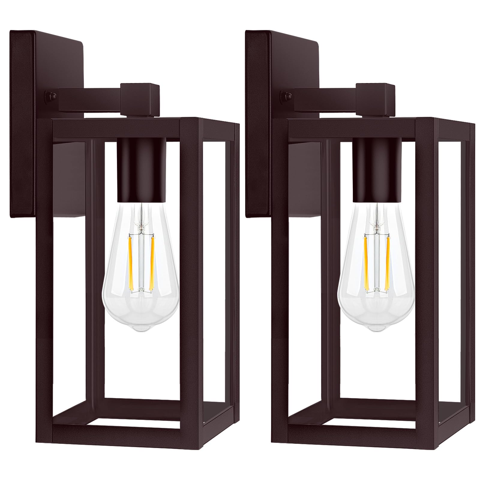 2-Pack Outdoor Wall Light, Waterproof Outdoor Light Fixture, 10'' Brown Outside Lights for House with Clear Glass for House, Por