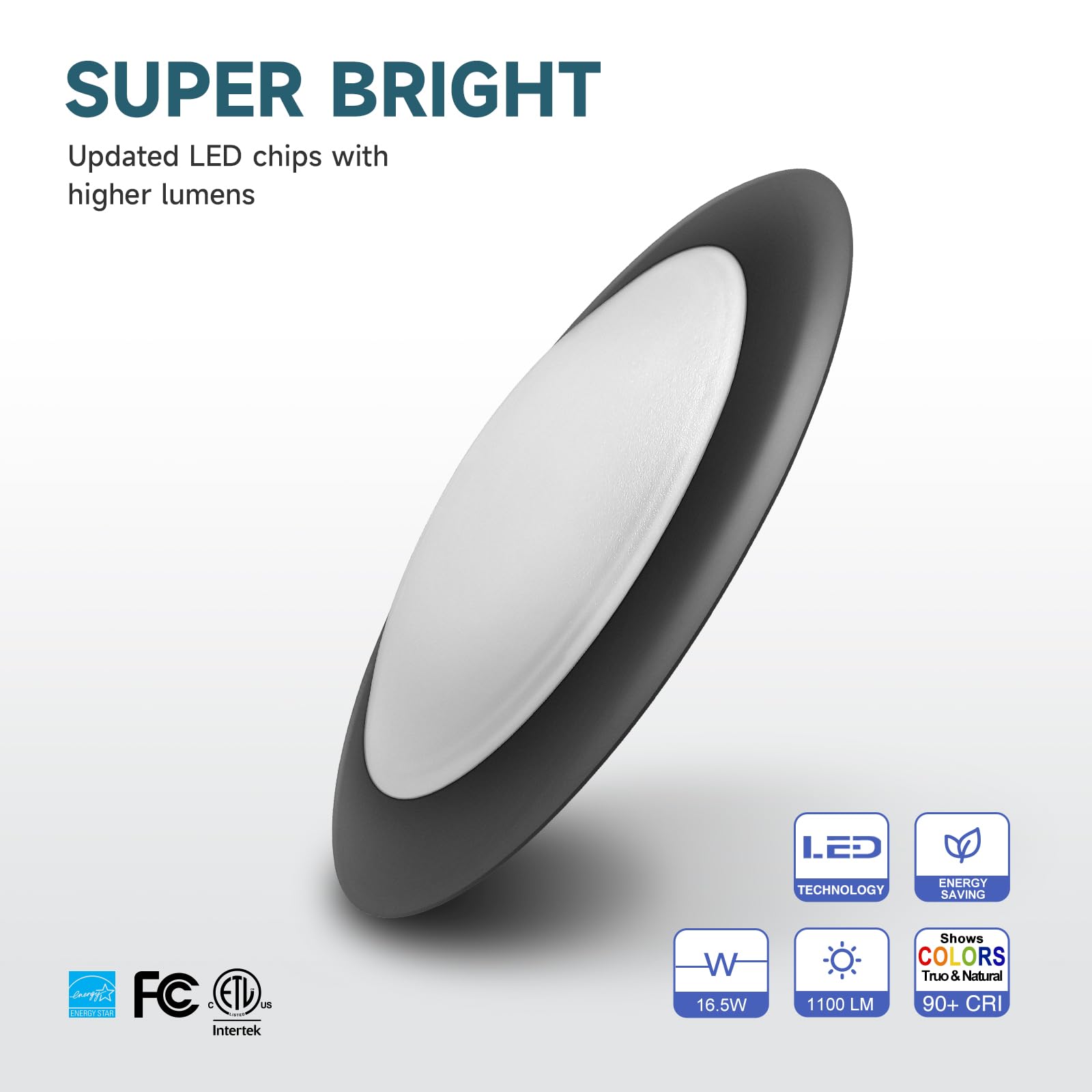 ECOELER 6-Inch LED Disk Light, 3000K/4000K/5000K Dimmable, 16.5W 1100Lm, Aluminum, Model