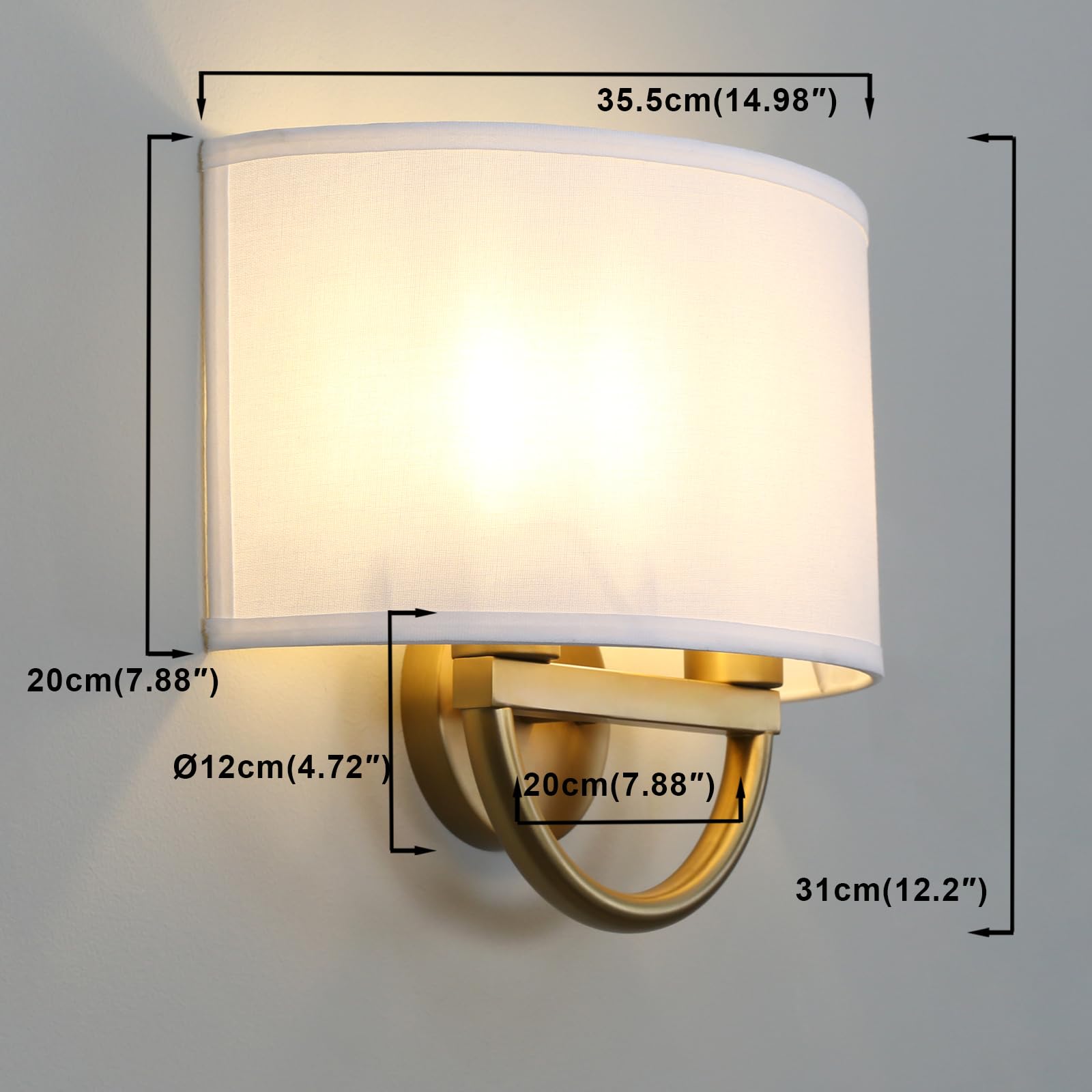 Yosoan Wall Sconce Light, 2-Light Vintage Design, Fabric Shade, Large, White, Model 8291