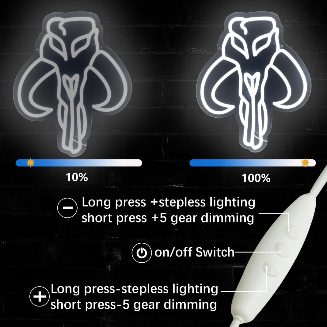 Pinlangdou White-Bull Skull Neon Sign Gaming Neon Sign, Star War Led Signs,GameRoom Decor,Outer Space Gaming Wars Decoration,Gam