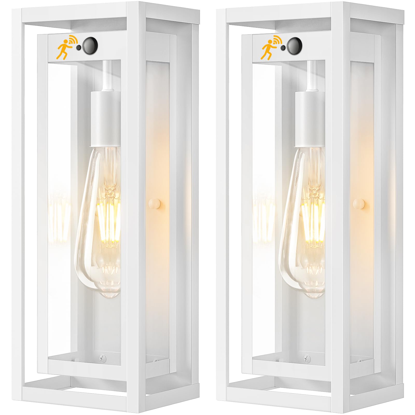 Slypadan 15 Motion Sensor Outdoor Lights  2 Pack Large White Outdoor Light Fixture  3 Lighting Modes Waterproof Anti-Rust Wall Sconces  Exterior Lighting Fixtures For Front Door  Porch  Garage