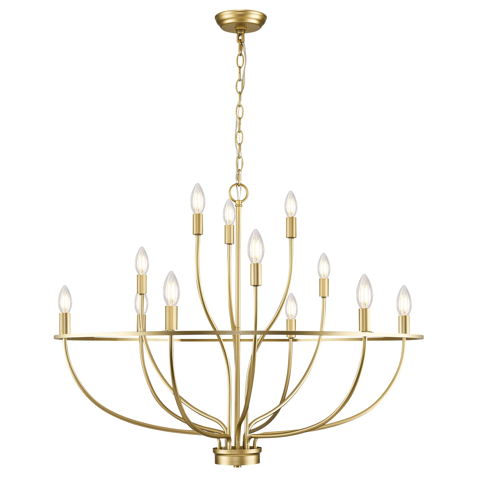 Fookchak Large Gold Chandelier, 12 Light Foyer Chandelier High Ceiling 36Inch Modern Brass Living Room Light Fixture Metal Candle Chandelier For Kitchen Entryway Living Room Bedroom