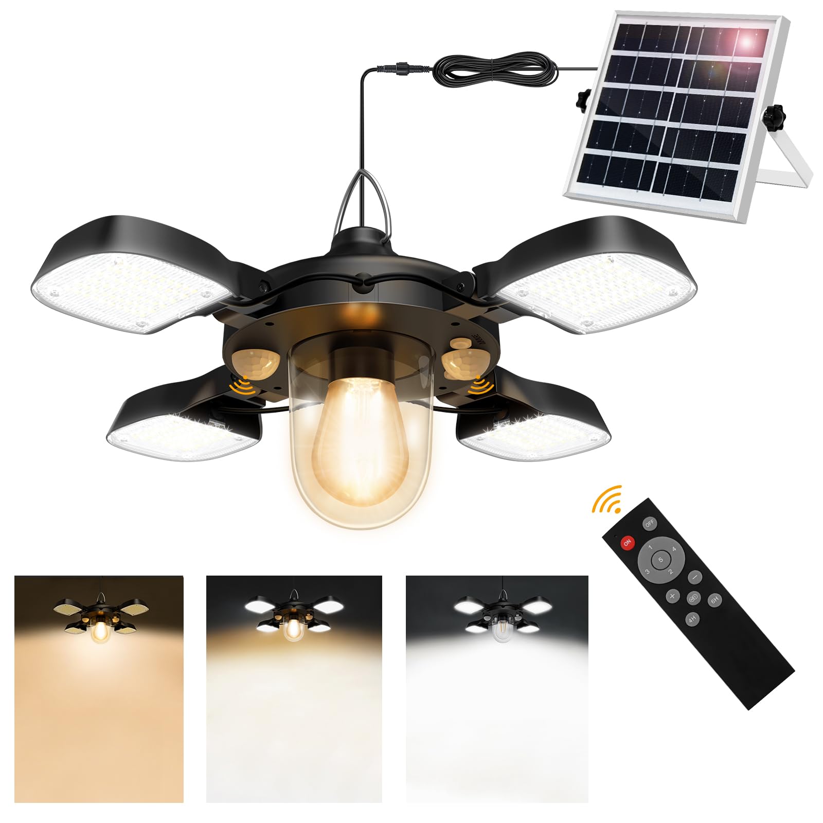 Solar Shed Light for Outdoor and Indoor with Motion Sensor,Upgrade 192LED 1200LM Waterproof Pendant Light Solar Powered with Rem