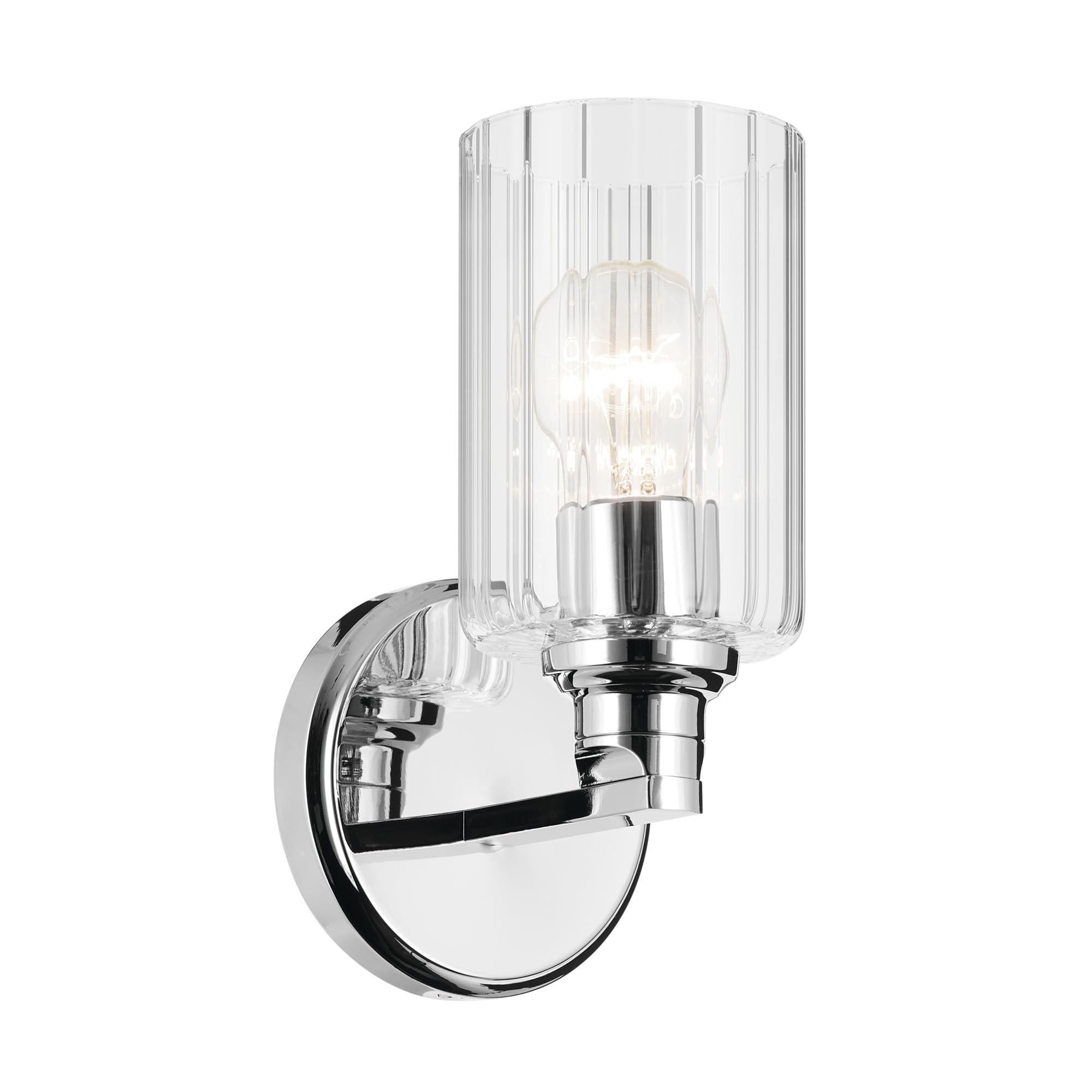 Kichler Gioe 5 1-Light Wall Sconce with Clear Fluted Glass in Chrome, Damp Rated, for Powder Room, Kitchen, Hallway, Bedroom, Fi