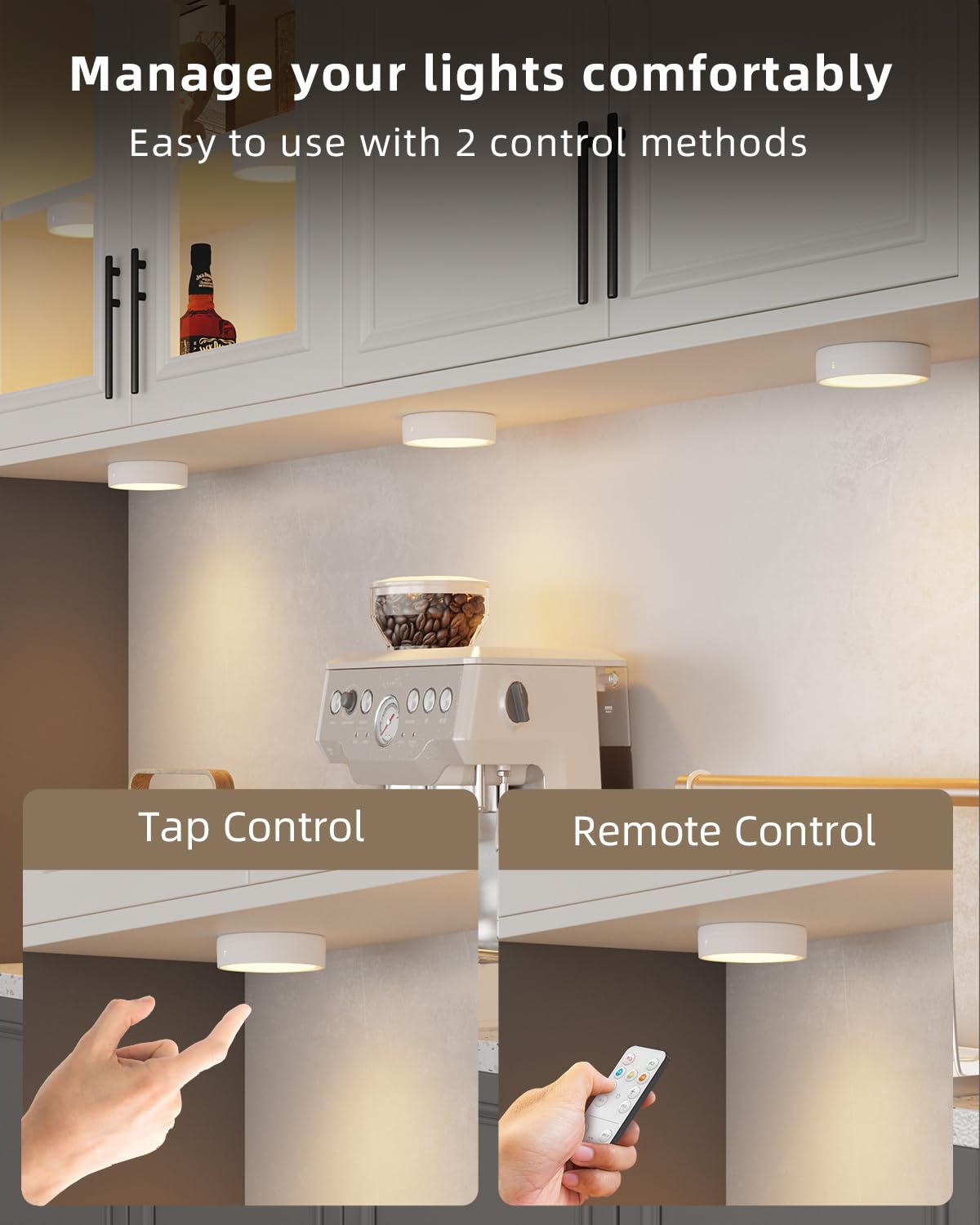 Rechargeable Puck Lights With Remote Control, 1600Mah Battery Powered Push Lights Led Stick On Lights For Closet Magnetic Tap Light Usb Display Shelf Lights Kitchen Under Cabinet Press Button Lights