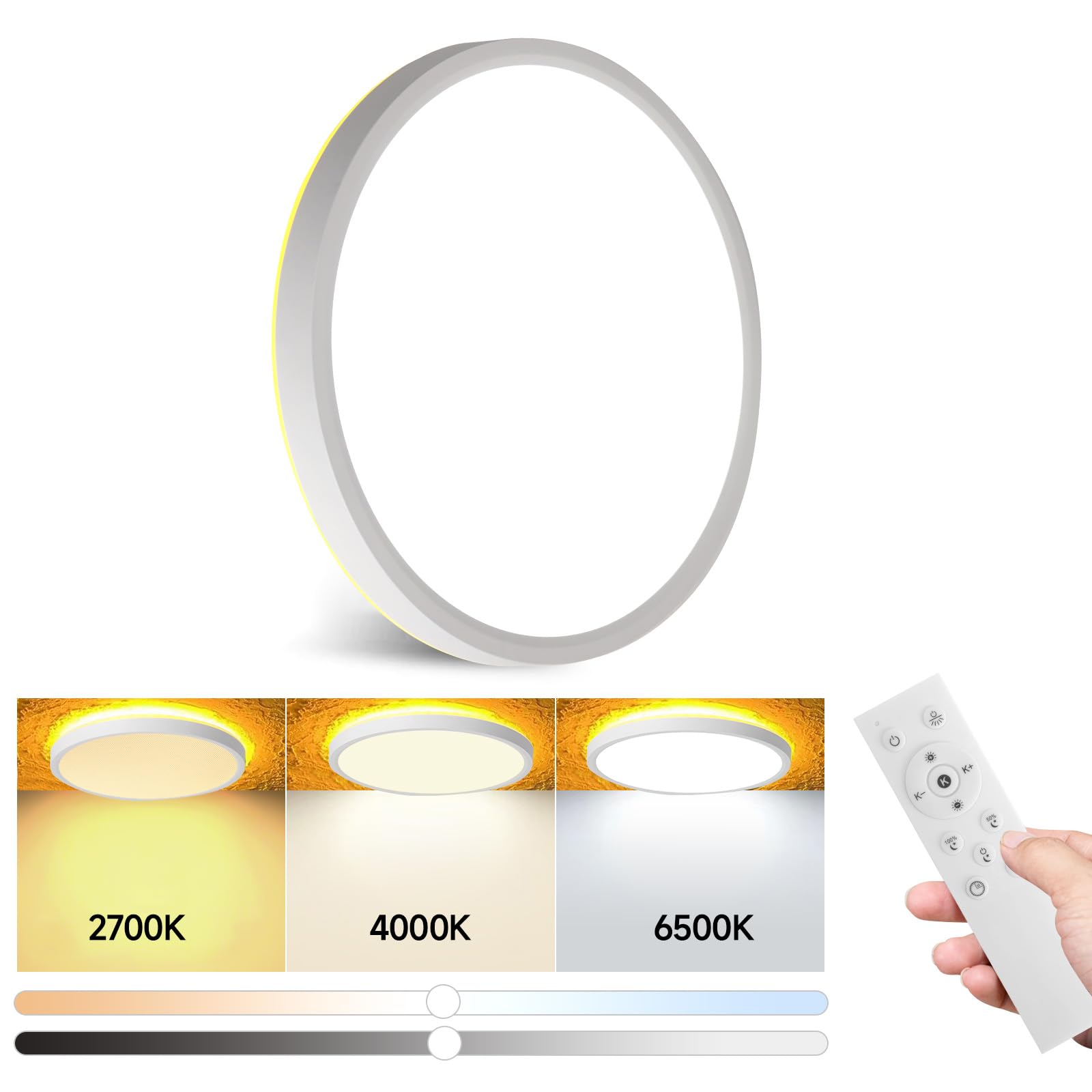 Mille Lucciole Flush Mount Ceiling Light Fixture With Night Light, Dimmable Led Ceiling Lights White 12 Inch 30W 3000Lm 3Cct Col