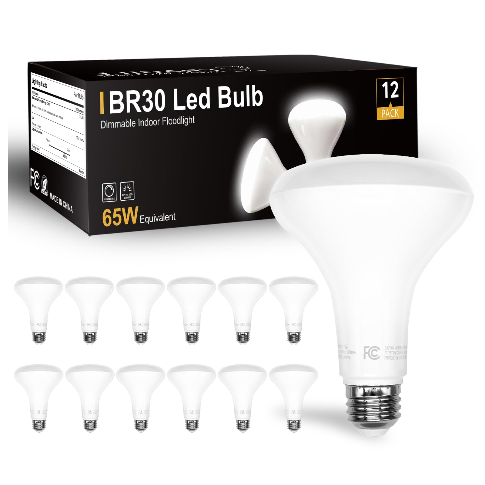 DAYBETTER 12Pack BR30 LED Light Bulbs Indoor Flood Light 65W Equivalent, Daylight White 5000K, Dimmable Recessed Light Bulb for Bedroom Kitchen Living Areas, 800 Lumens E26 Standard Base