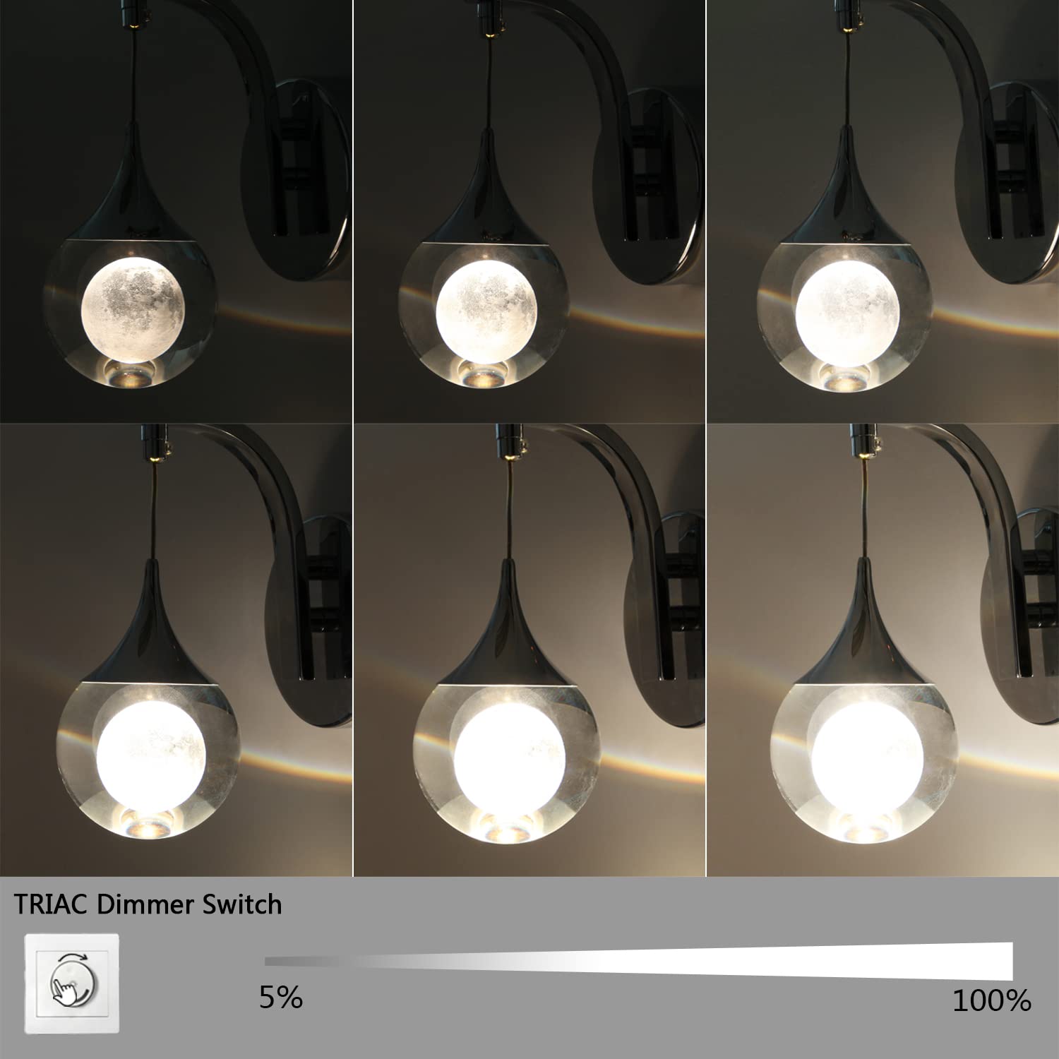 Sedelan Led Crystal Wall Sconce - Moon Modern Dimmable Light For Bedroom, Living Room, Chrome