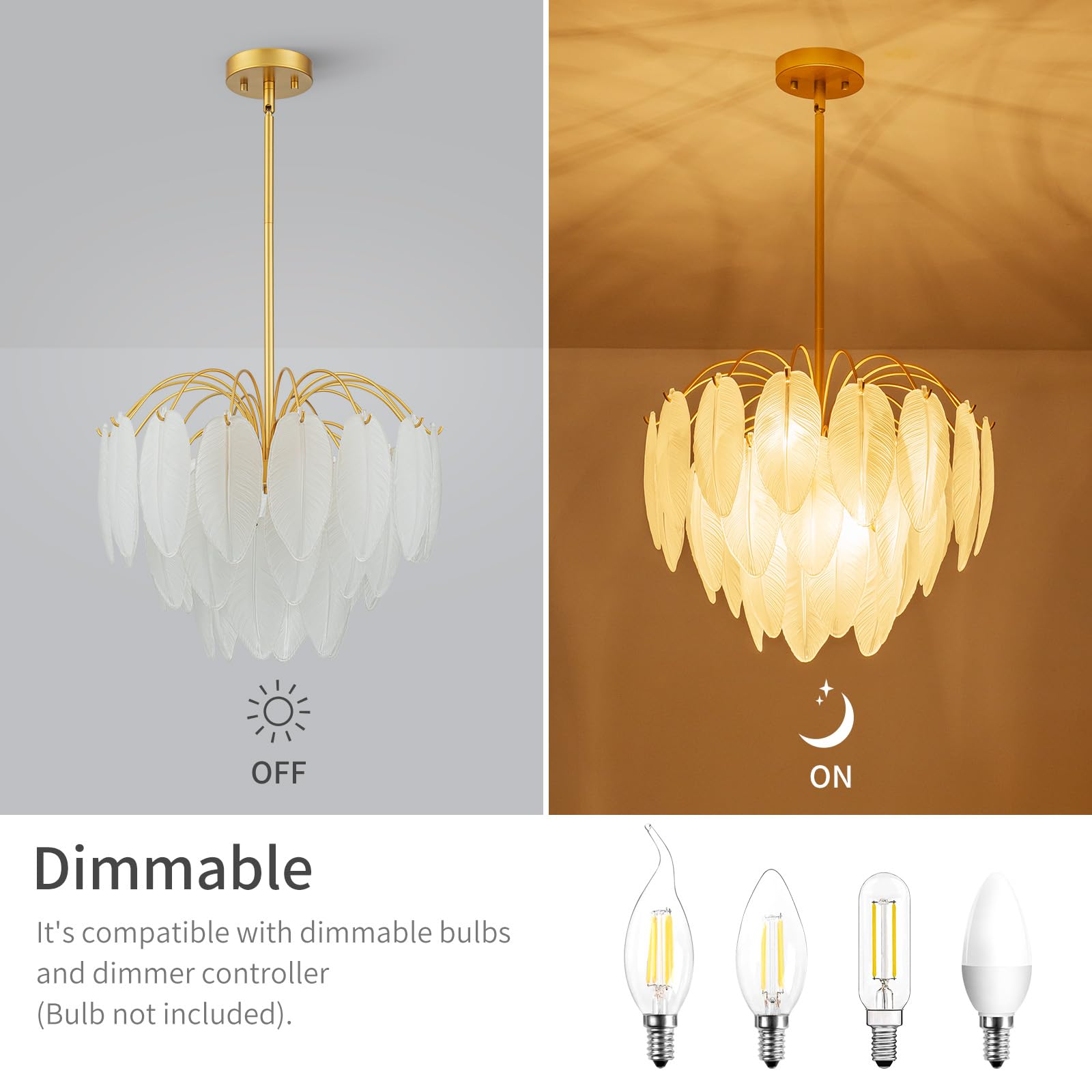 LumFurn 6-Light Gold Chandelier, Modern 3-Tier Pendant Light, Adjustable 19-51", Frosted Glass Shade, Brass Frame, Large