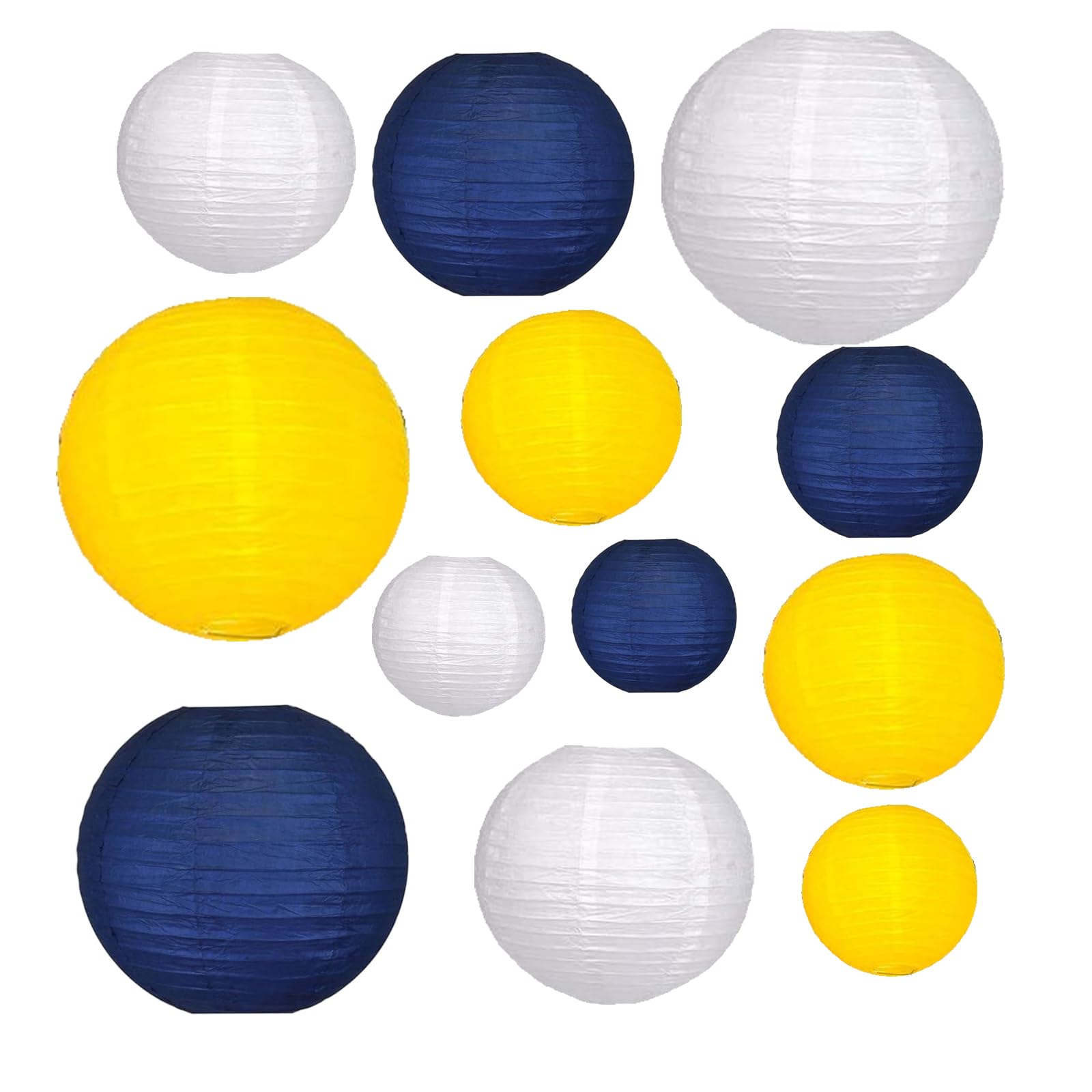 12Pcs Paper Lanterns 6   , 8   , 10   , 12   ,Paperlanterns Party Decoration, Dark Blue White Yellow Paper Lanterns for Wedding,