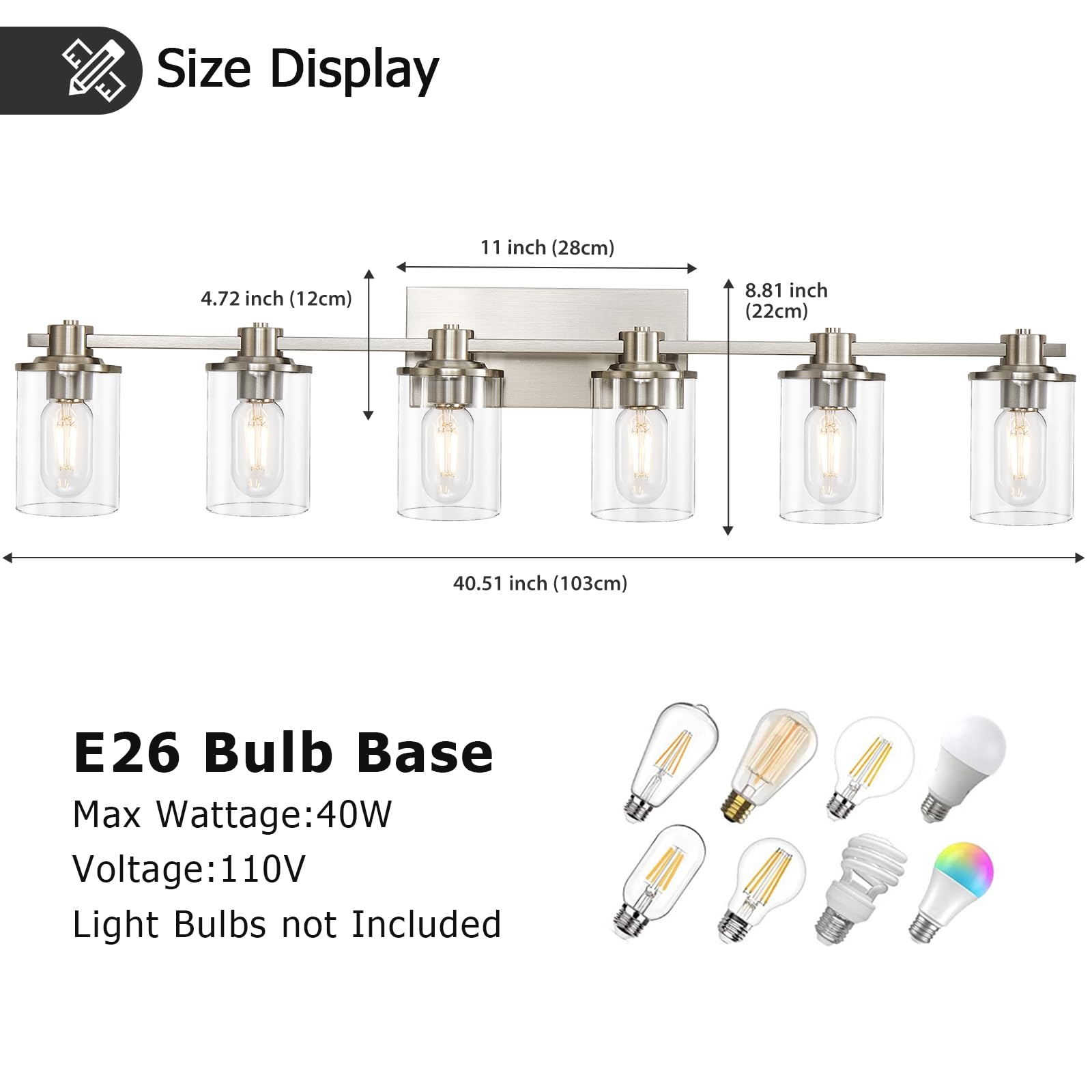 Xgfourseven 6-Light Brushed Nickel Bathroom Vanity Light With Clear Glass Shade, Wall Sconce