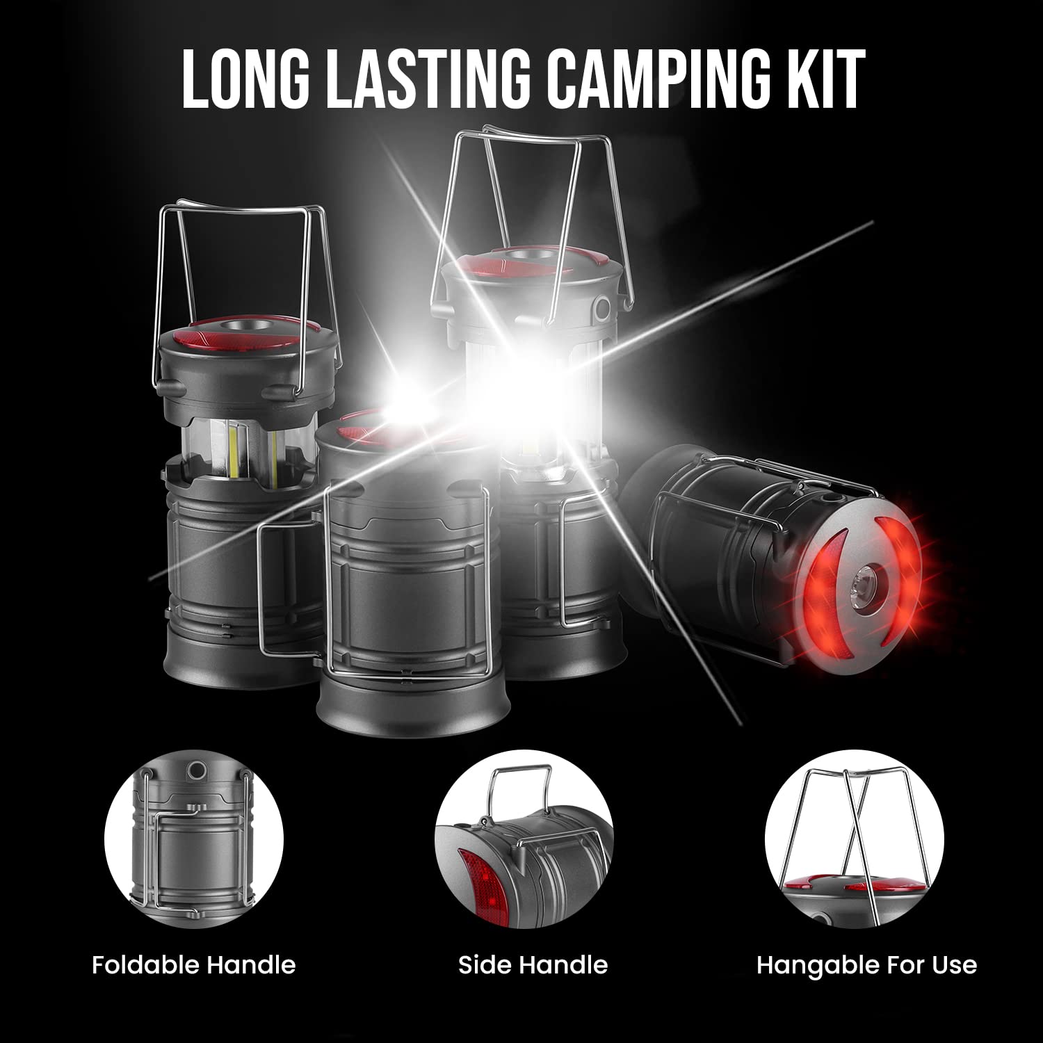 Lichamp 4 Pack LED Camping Lanterns, Battery Powered Lantern Flashlight COB Camp Light for Power Outages, Camping Supplies and H