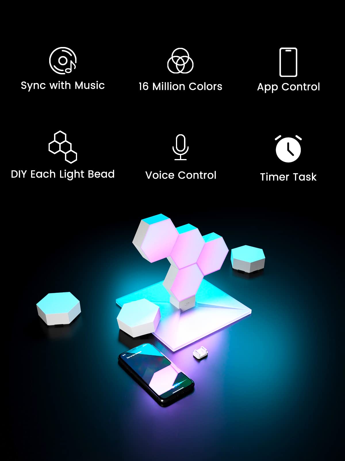 Cololight RGB Light for Gaming PC Setup, USB-Power Gaming Lights, Sync Music Hexagon Wall Lights with 70 Effects, Desk Gaming Ac
