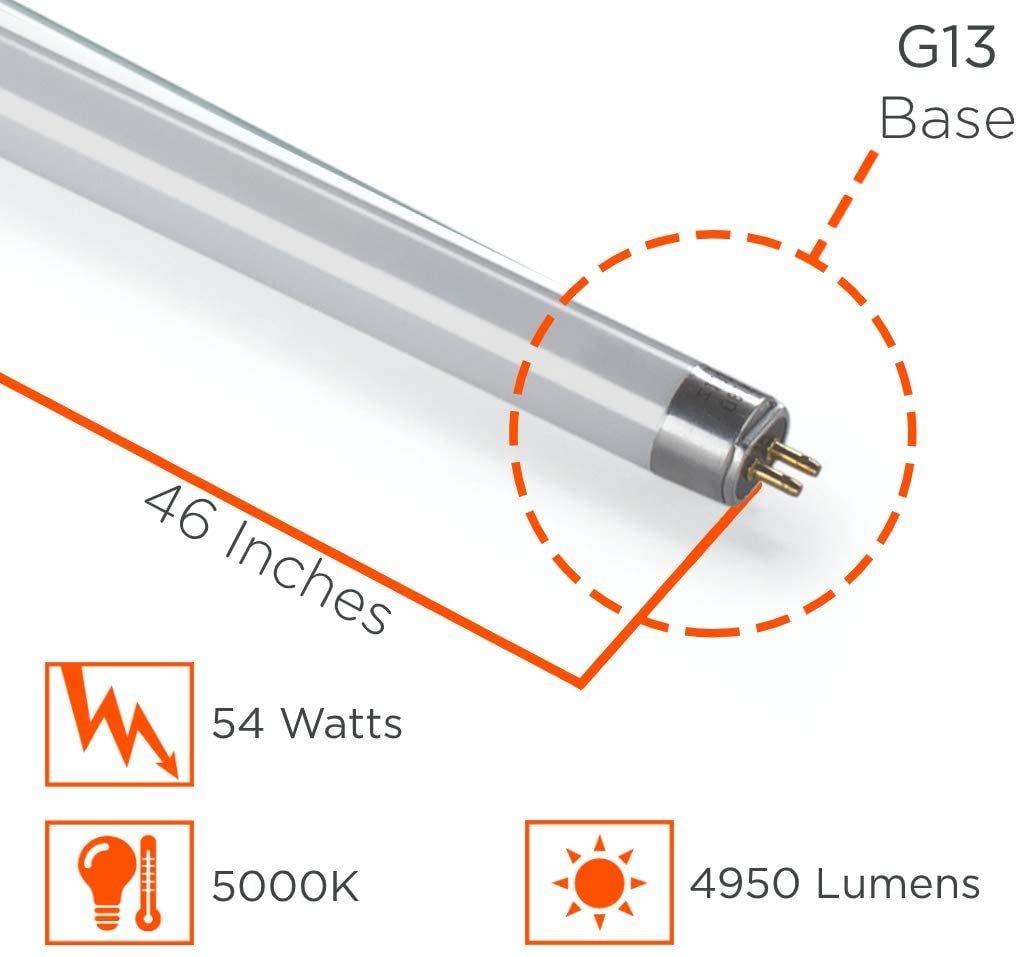 Goodbulb 54W 46 Inch T5 Fluorescent Light Bulb  5000K Daylight Medium Bi-Pin Base  4950 Lumens 85 Cri 36000 Life Hours  Car Dealership Lighting (Pack Of 40)