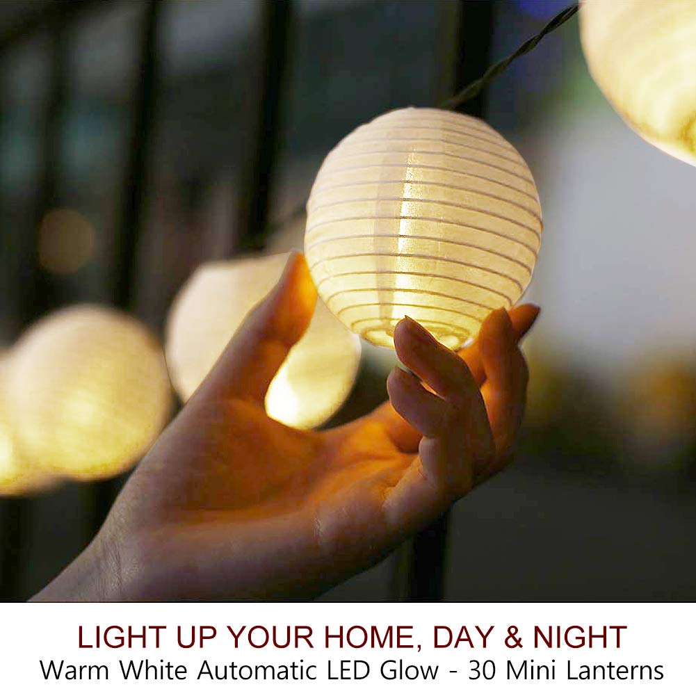 Bright Zeal 20' Long 30 Led Lanterns String Lights Battery Powered - Indoor Outdoor 3" White Silk-Like Cloth Round Mini Lantern String Lights For Yard Bedroom Wedding