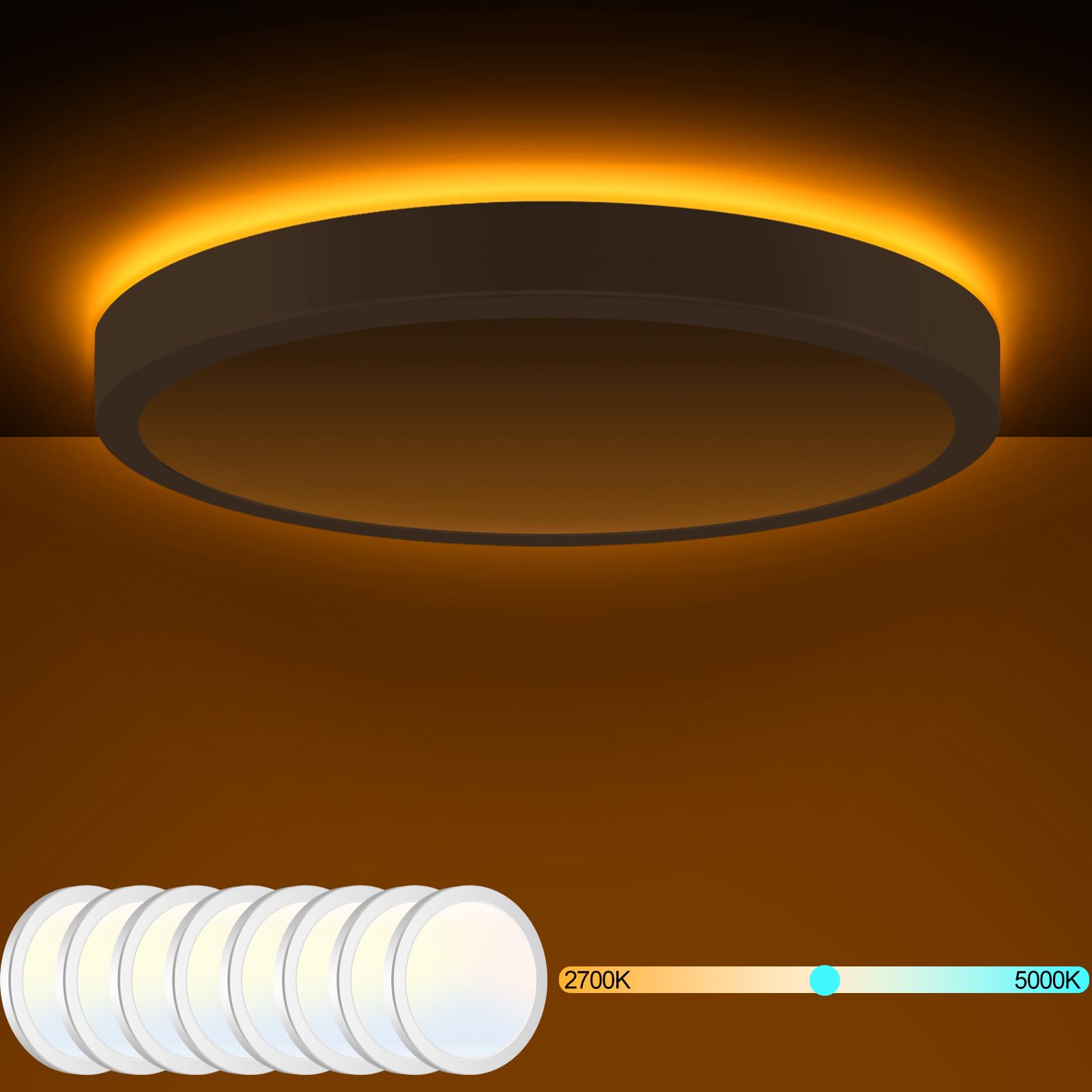 8PACK Flush Mount Ceiling Light Fixtures with Night Light - 3000K-4000K-6500K Flat led Lights for Room Ceiling,Ultra Thin Round 