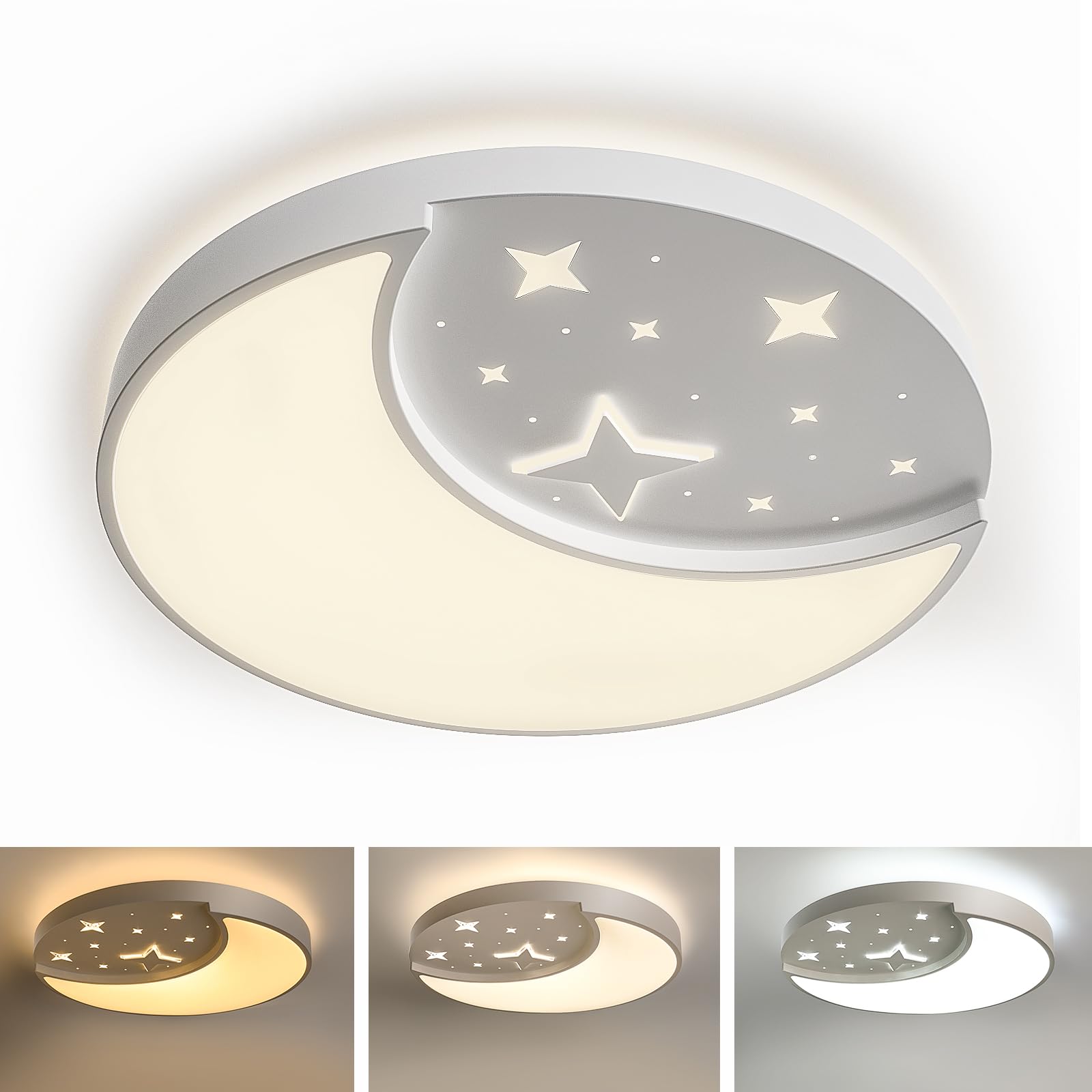15.75 Inch Flush Mount Ceiling Light For Kids, 30W Large Modern Led Ceiling Lights, 3000K/4500K/6500K Selectable, Moon And Star Ceiling Light Fixture For Bedroom Children'S Room Nursery Playroom