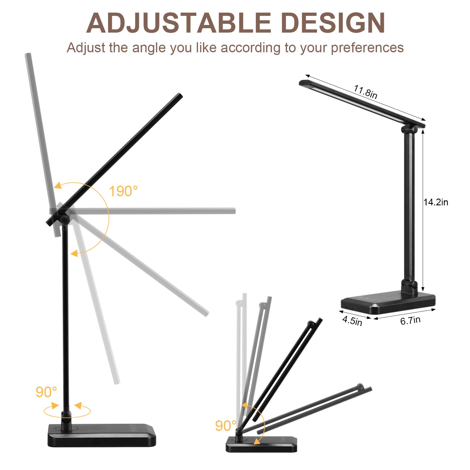 Macasa Led Desk Lamp With Usb Charging Port Whole White For Home Office Essentials Table Lamp With Eye-Caring 4 Color Temperatur