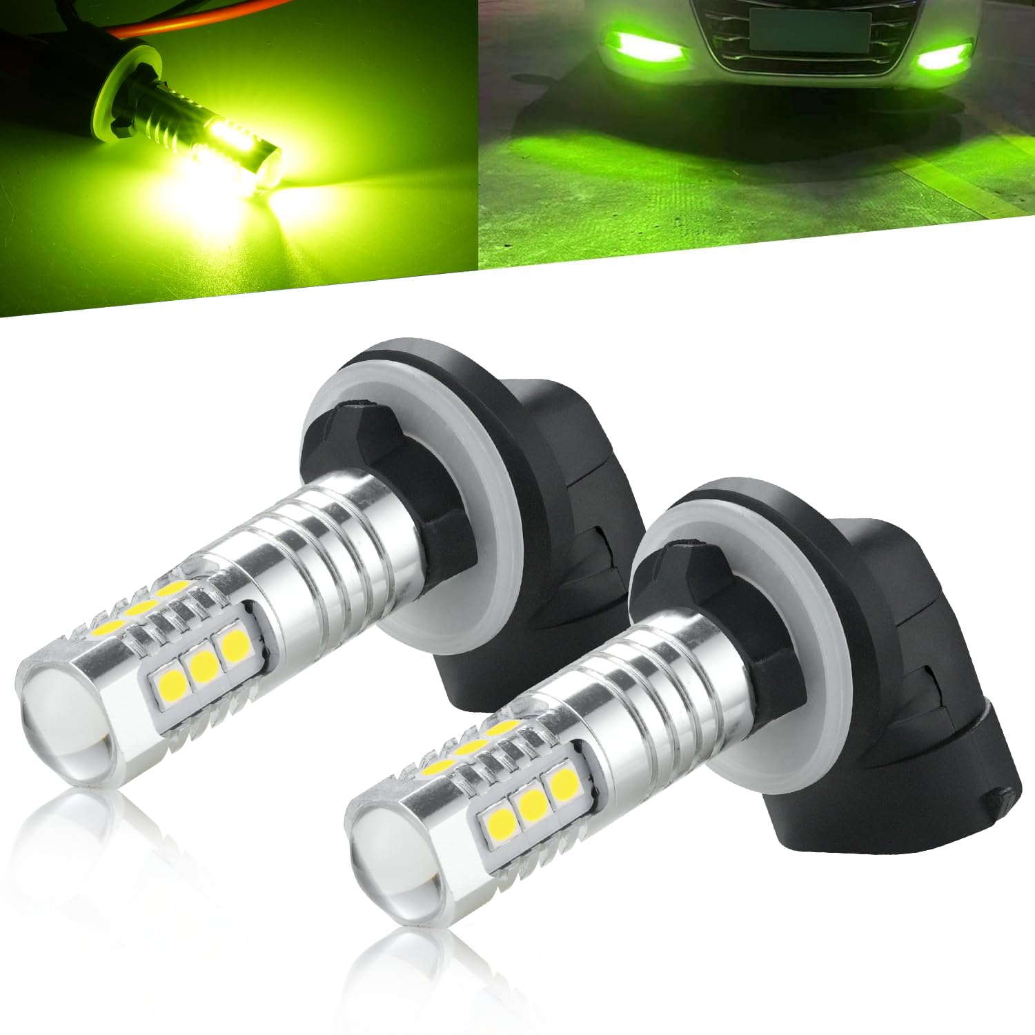 KISLED 881 LED Fog Light Bulb, Extremely Bright Projector DRL, High Power 3030 Chips, Lemon Green