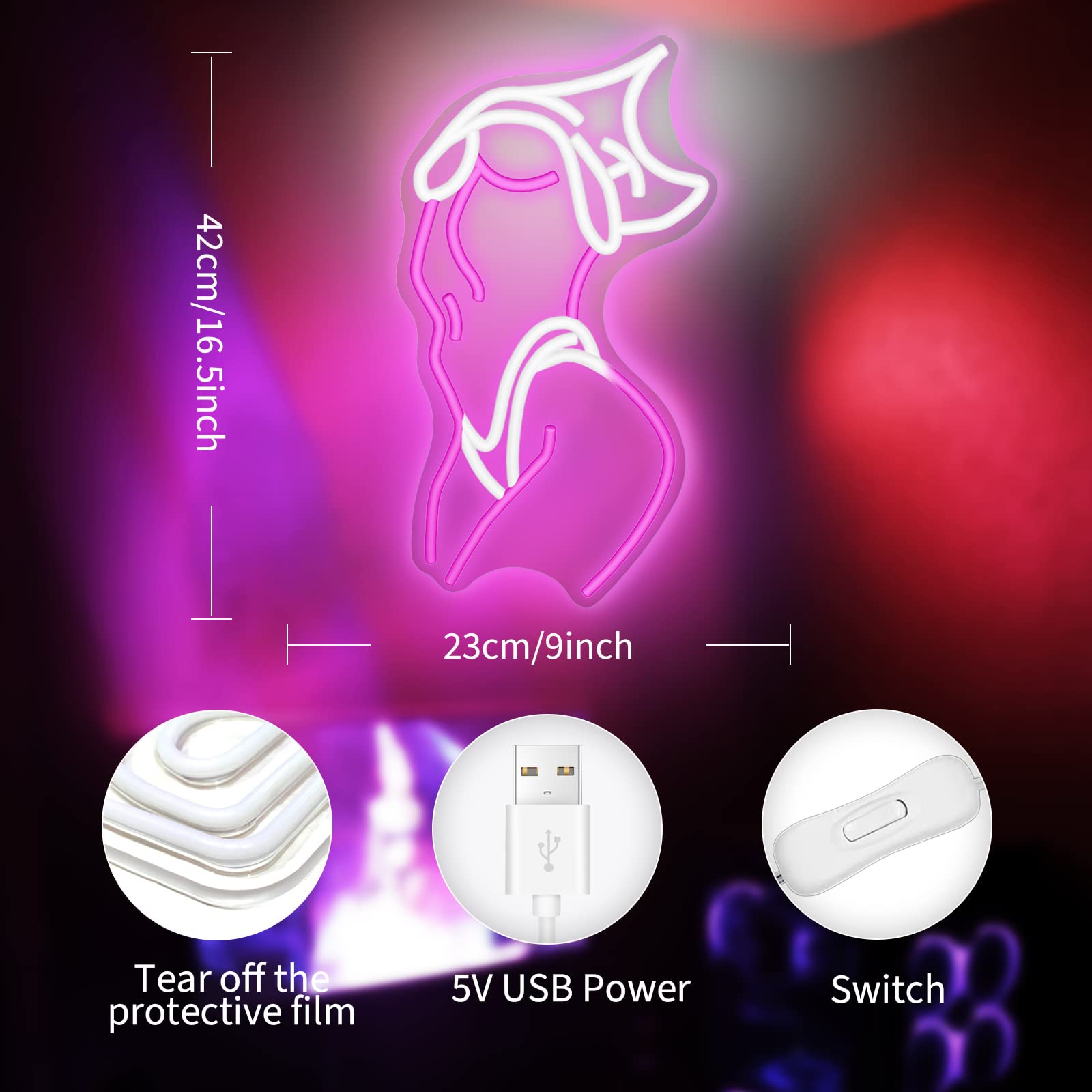 Lady Neon Signs Neon Signs For Wall Decor Pink White Led Light Sign For Preppy Room Decor Light Up Sign For Birthday Party Decoration Usb Powered