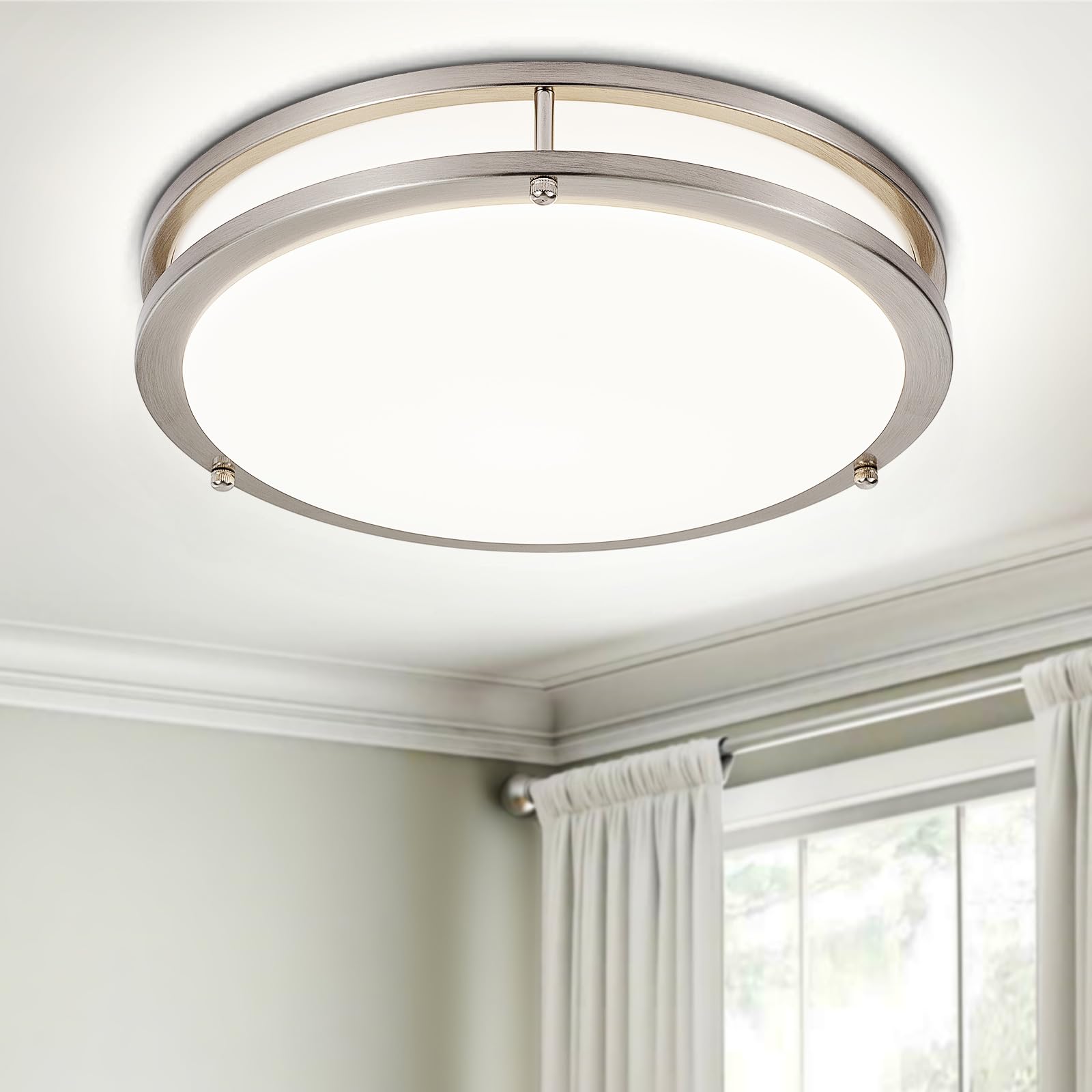 DLLT Flush Mount LED Ceiling Light: 13 Inch 5CCT (3000K-6000K) & Dimmable Ceiling Light Fixtures for Bedroom Hallway - 24W Moder
