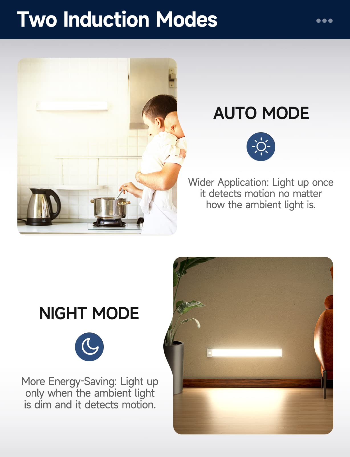 Yiger Under Cabinet Lights, Rechargeable Wireless Motion Sensor, 62Led Warm Light (2 Pack)
