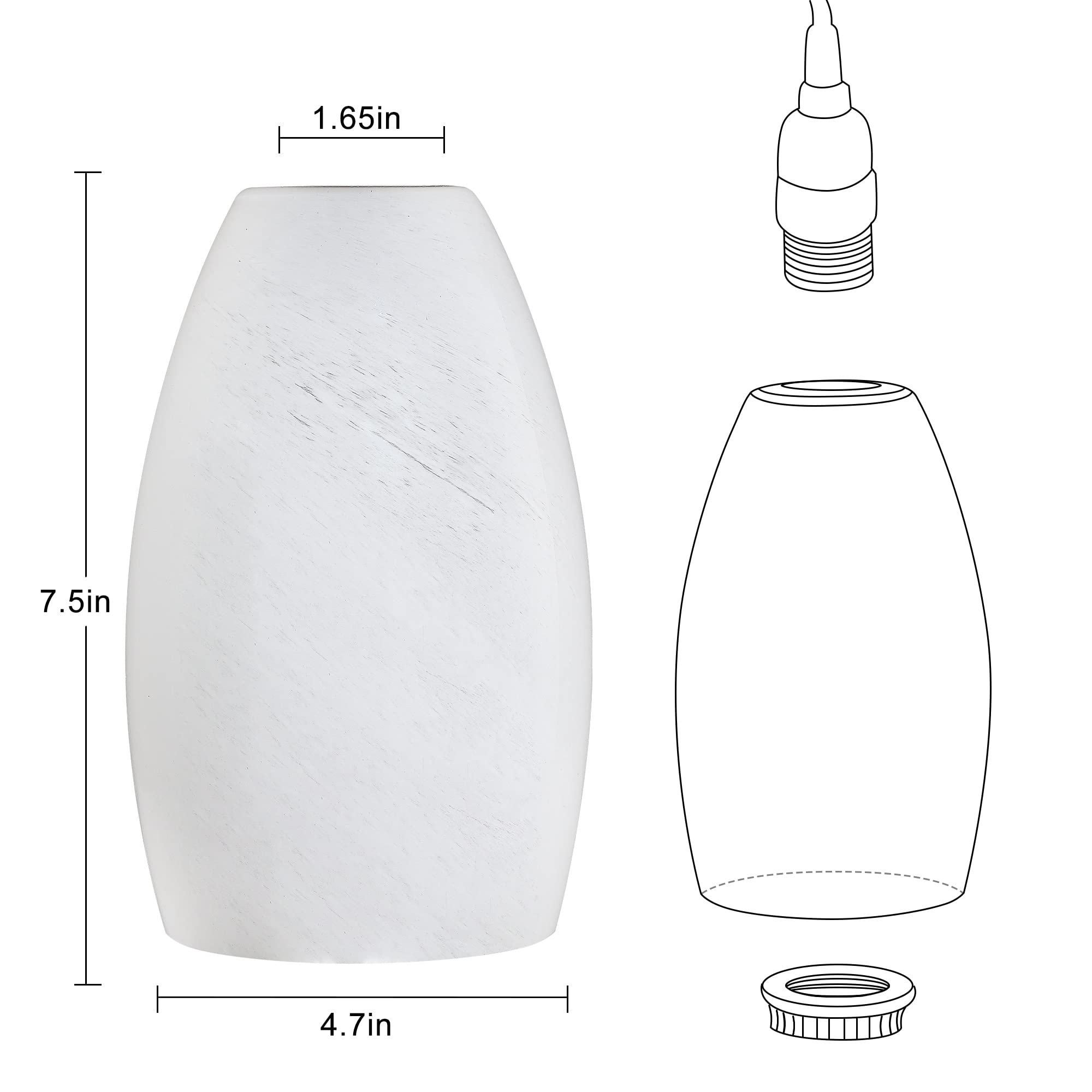 Viinew White Swirl Art Glass Pendant Lamp Shade Glass Chandeliers Cover Mini Oval Light Shade Replacement Shade Only Light Fixtu