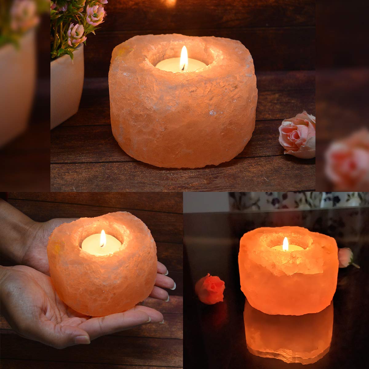 Reiki Crystal Products Natural Himalayan Rock Salt Lamp Tea Light Candle Holder for Gifting Option