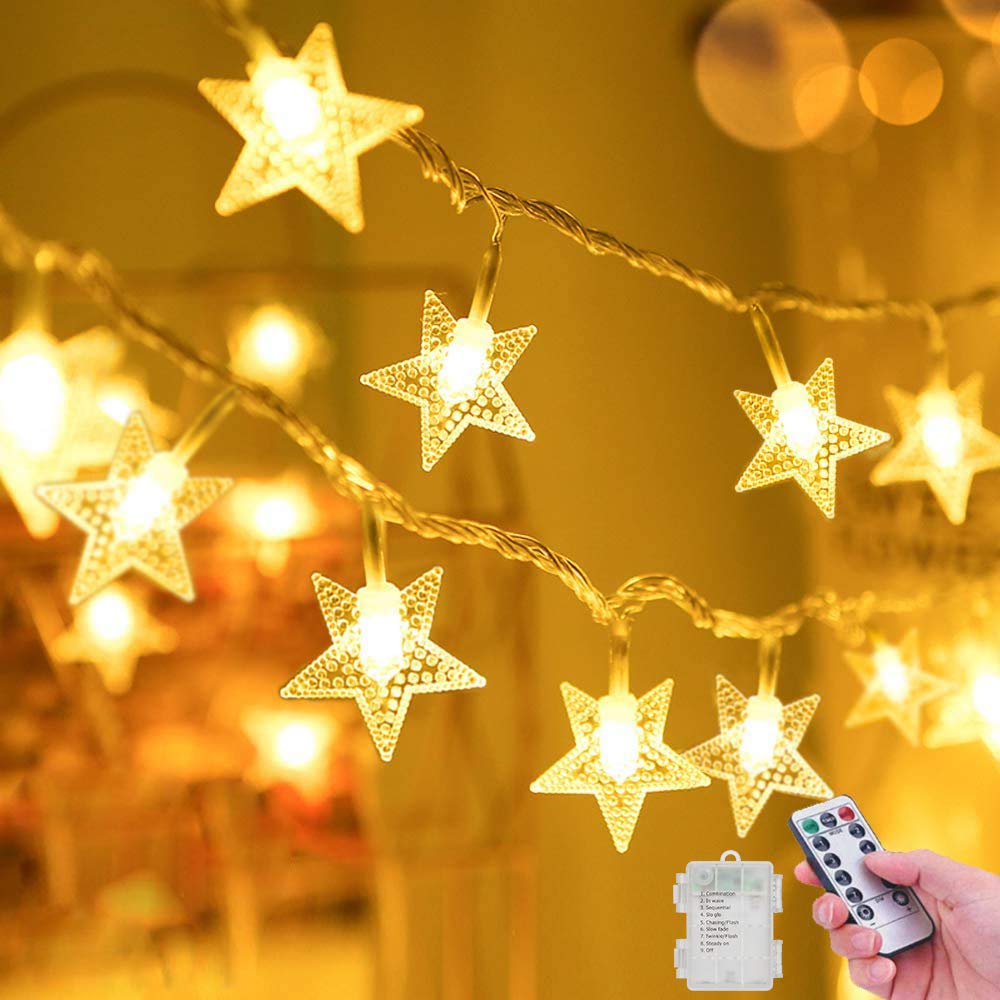 YoTelim 33FT Star String Lights, Battery Operated, Waterproof, 100 LED Fairy Lights, 8 Modes, Warm White