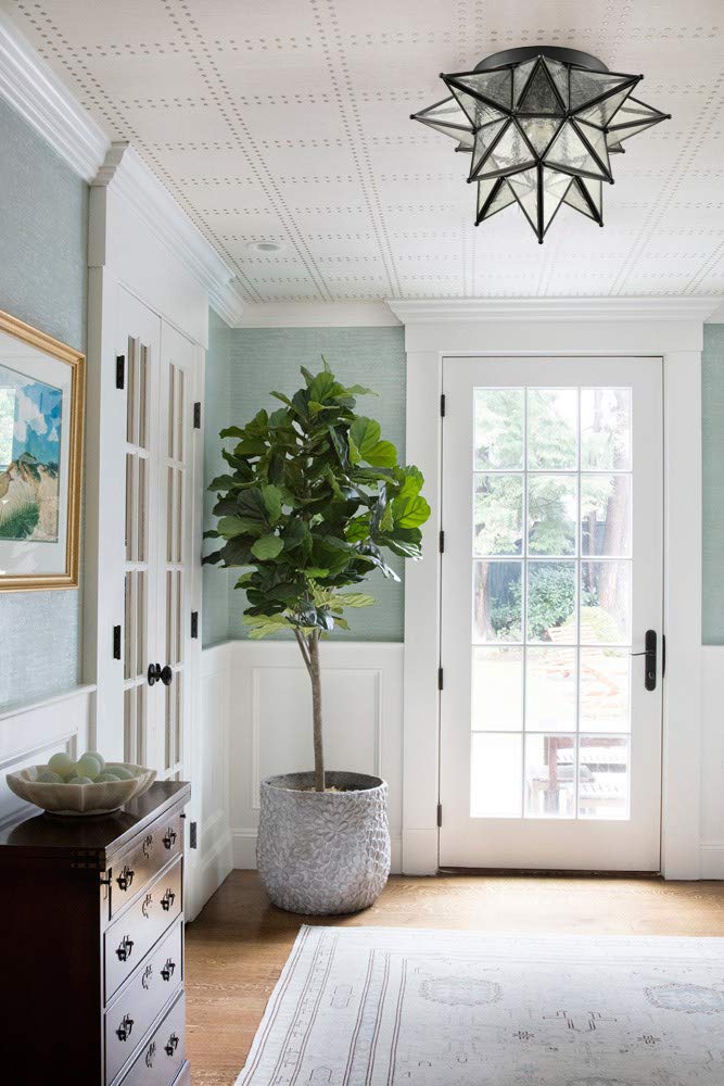 Daycent Boho Moroccan Seeded Glass Moravian Star Light Fixture Ceiling Flush Mount Hallway Kitchen, Black, 15 Inches