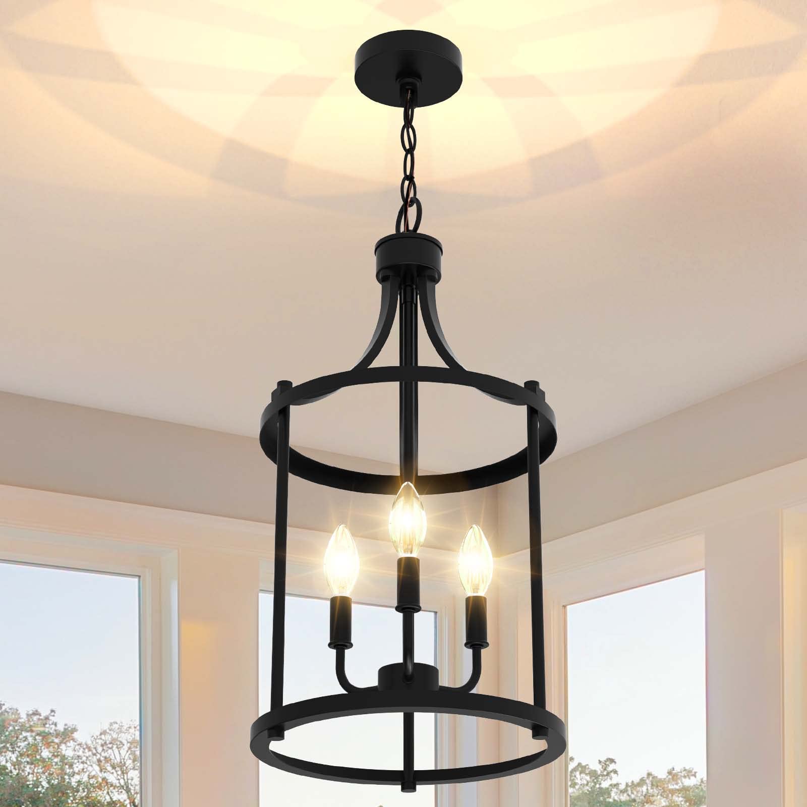 Partphoner 3 Light Black Chandelier Pendant Light Fixture For Dining Room Foyer Kitchen Island