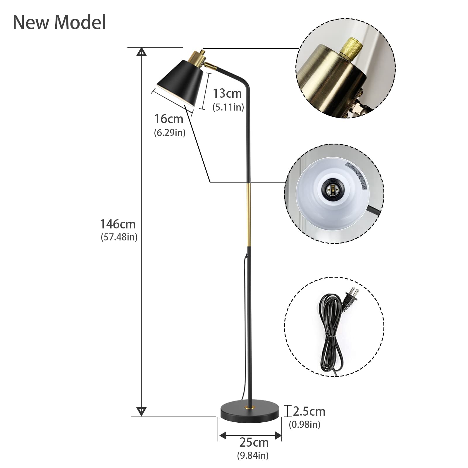 Industrial Floor Lamps For Living Rooms & Bedrooms - Rustic Farmhouse Reading Lamp - Standing, Adjustable Metal Heads Indoor Tas