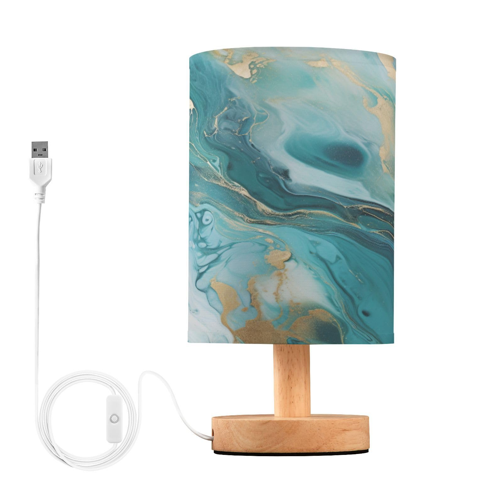 ALAZA Teal Green Turquoise Marble Table Lamp for Bedroom USB Port Bedside Lamp Small Nightstand Desk Lamp for Girls Boys Kids Ro