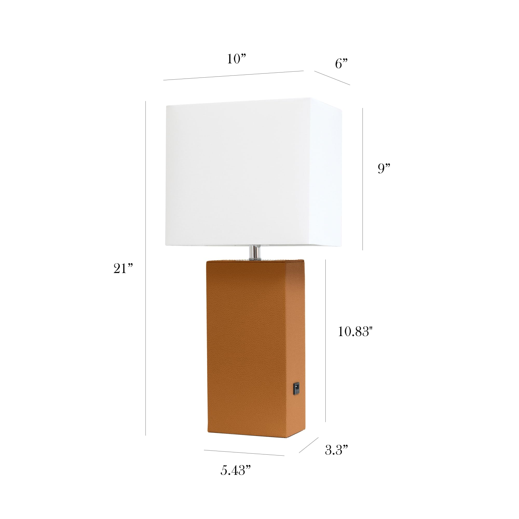 Elegant Designs Lt1053-Tan Modern Leather Usb And White Fabric Shade Table Lamp, Tan (Pack Of 1)