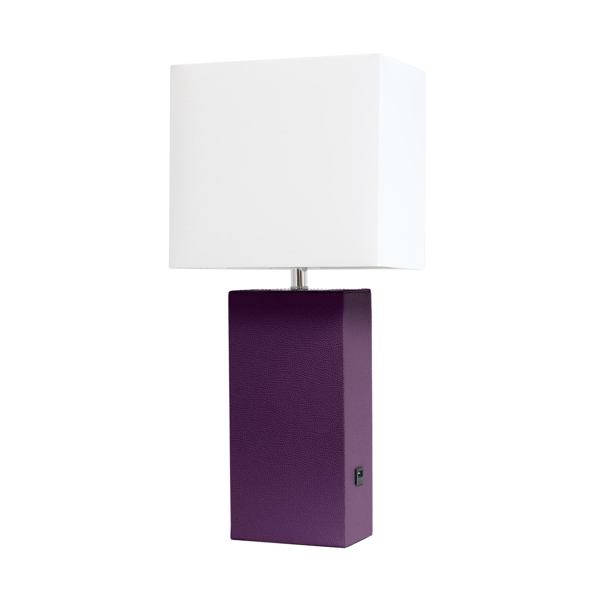 Elegant Designs Lt1053-Egp Modern Leather Usb And White Fabric Shade Table Lamp, Eggplant - (Pack Of 1)