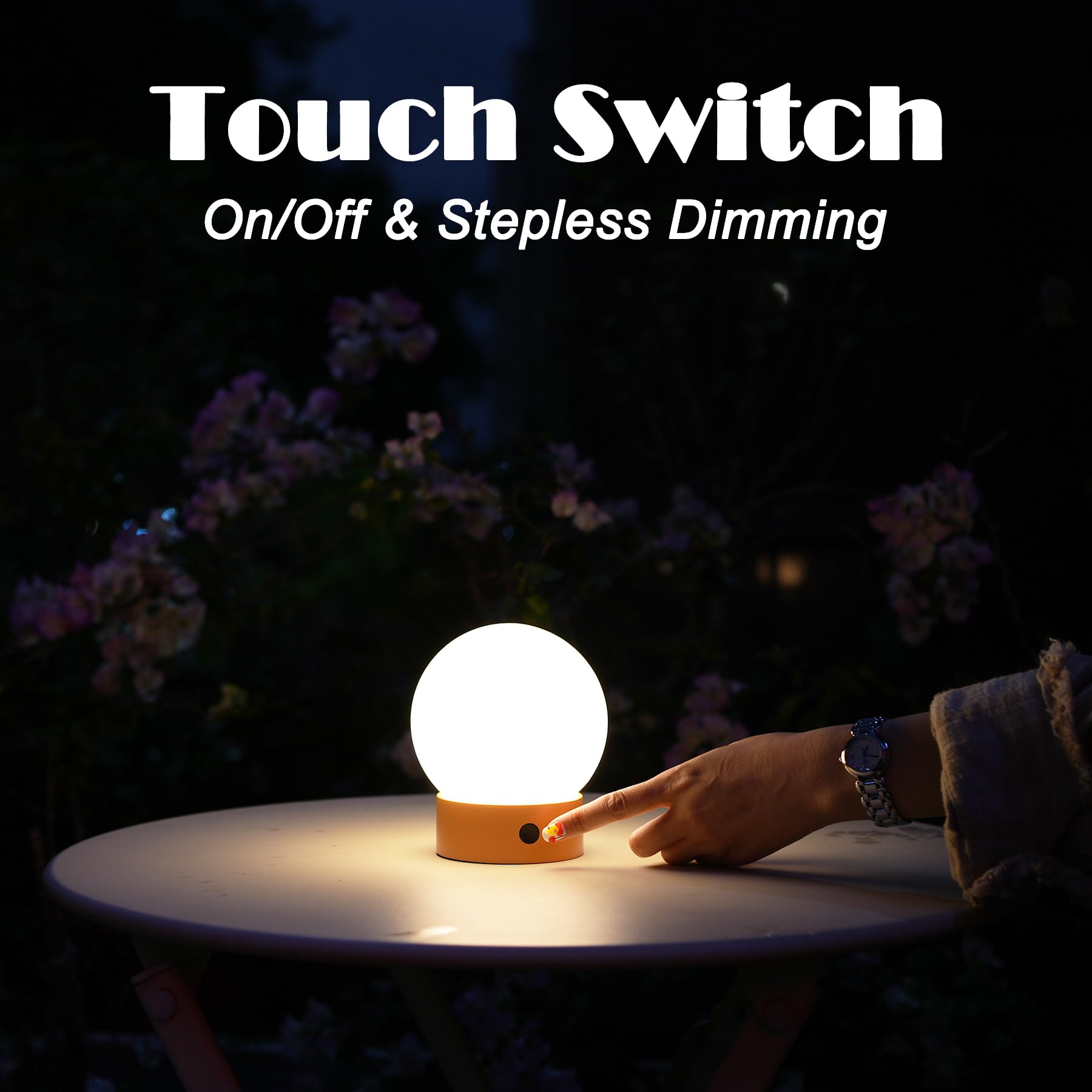 WEILAILUX Cordless Table Lamp, Waterproof Touch Dimmable Globe Light, 4.73"x4.73"x5.63", White, Model WL-2450