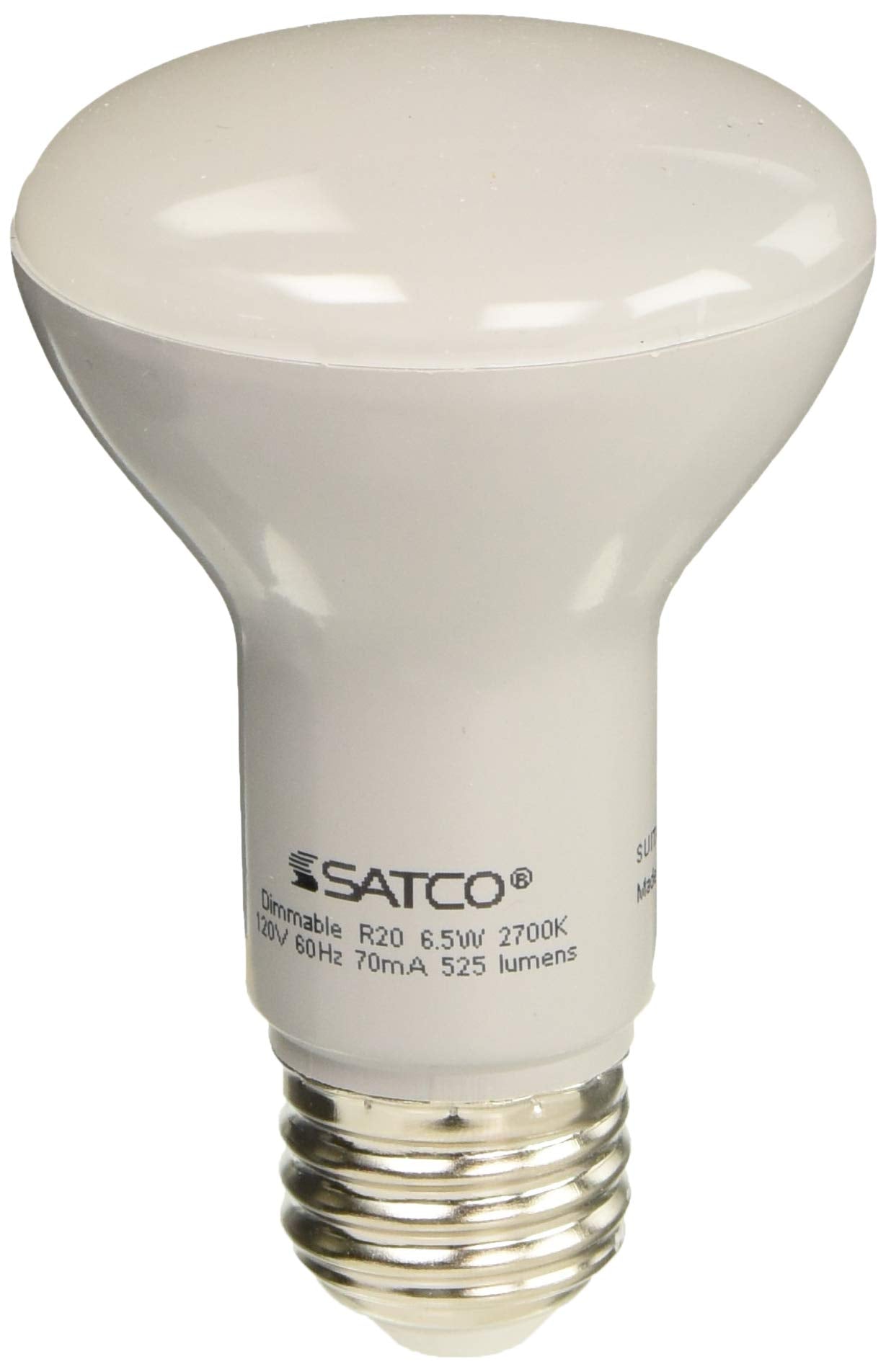 Satco Led R20 Light Bulb, 6.5W, Dimmable, 2700K Warm White, Medium Base, 120V, Model S9630, 1 Pack