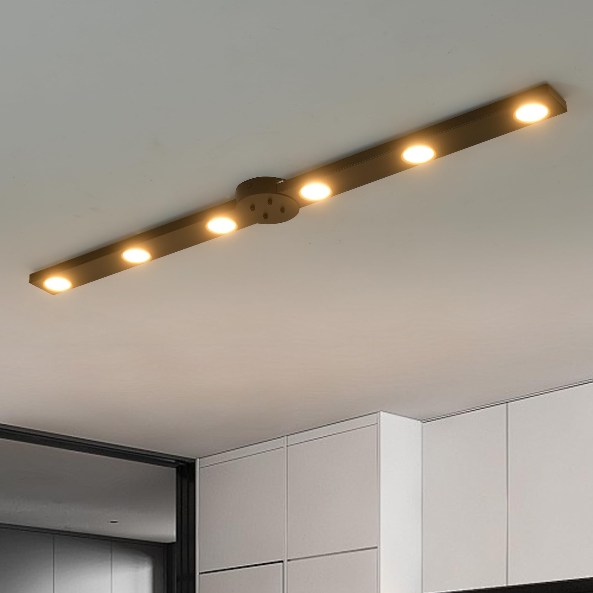 Garwarm Modern Ceiling Light Track Lighting, 47 Inch Dimmable Led Kitchen Ceiling Light Fixture With Remote 6-Light Led Chandeli