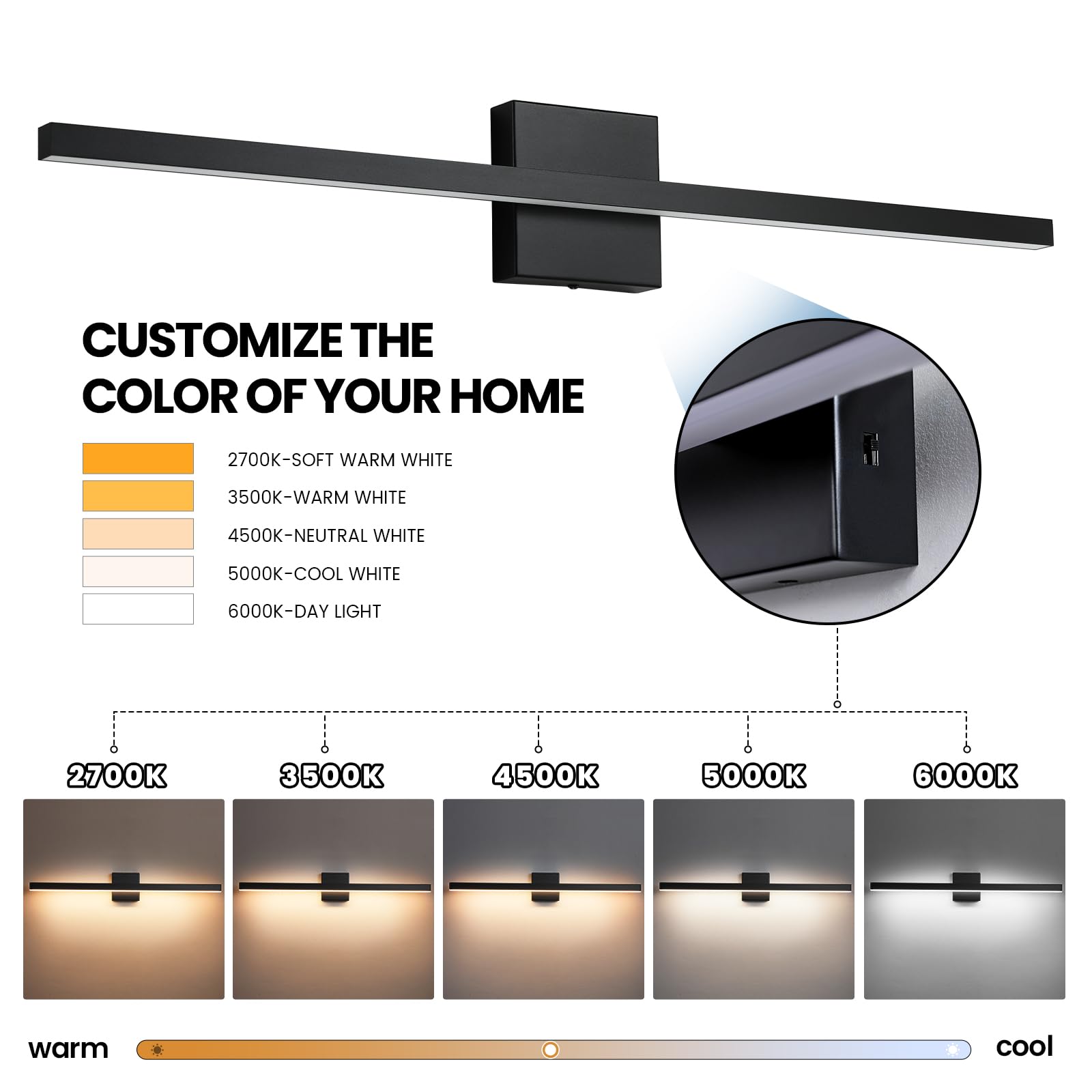 Epinl Black Bathroom Vanity Light - 15.7 Led Dimmable Wall Sconce, Aluminum Fixture For Bathroom & Bedroom, Model 8081Wl-16Bk-Us