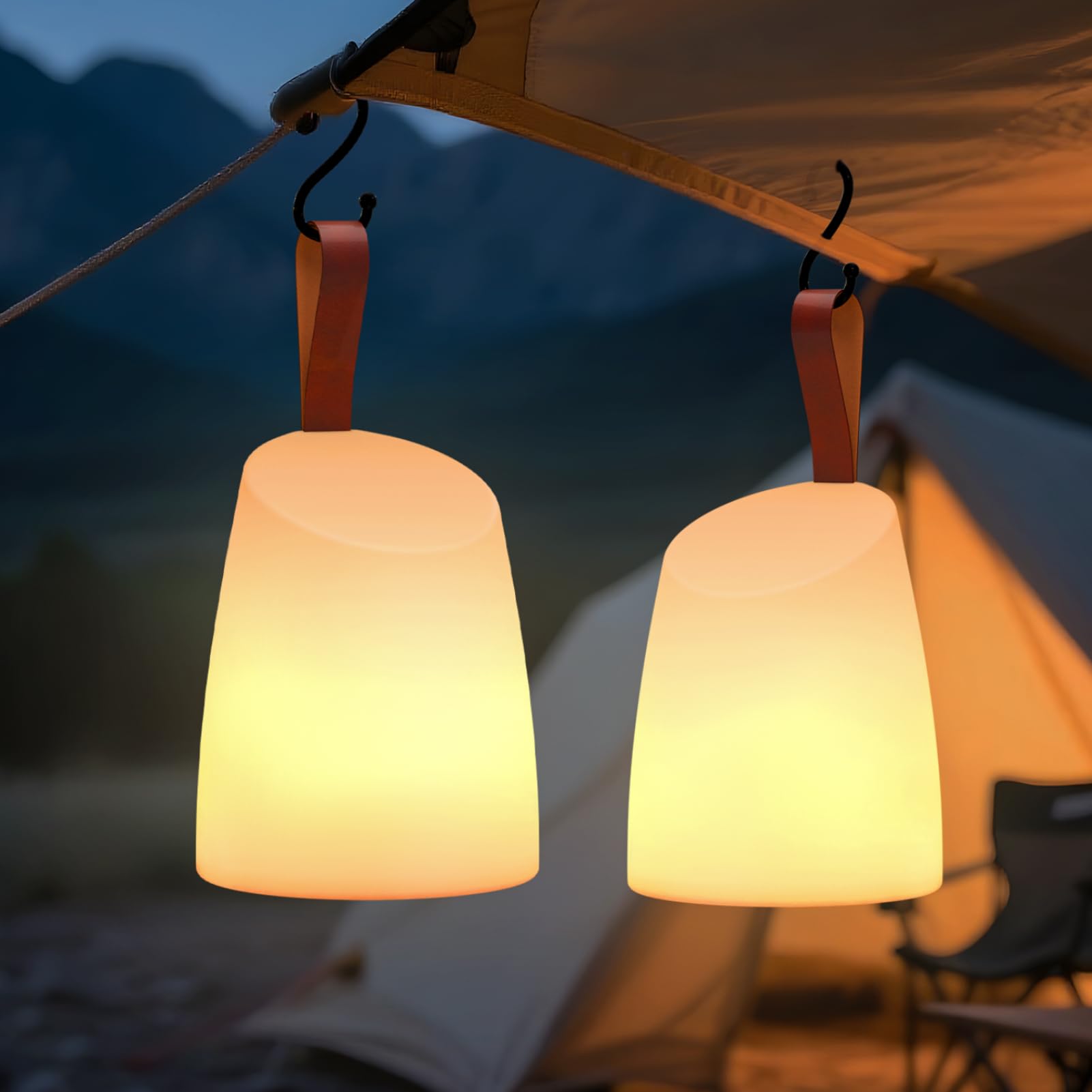 uuffoo 2 Pack Portable Outdoor Table Lamp LED Camping Lantern, Rechargeable Table Lamp with Remote, RGB & Warm White, IP44 Water