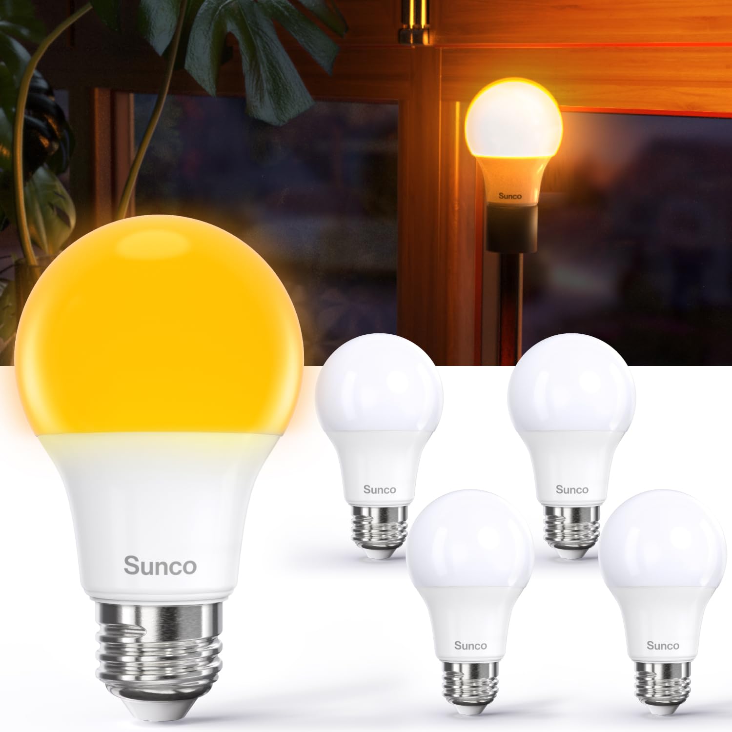Sunco Amber Sleep Light Bulbs, Blue Light Blocking, A19 9W(60 Watt Equivalent) Dim Light Bulbs For Lamp, 1800K Warm Light Bulb, 