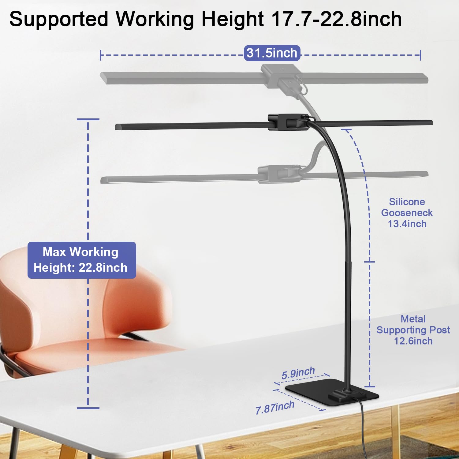 EppieBasic LED Desk Lamp - 12W Dimmable, 6 Color Modes, Modern Black Metal Architect Lamp, Model VES2326 for Home Office