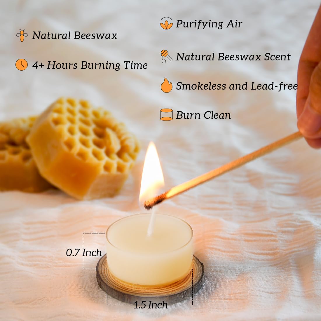 9Pcs Pure White Beeswax Tealight Candles, Natural Scent, Clear Cup