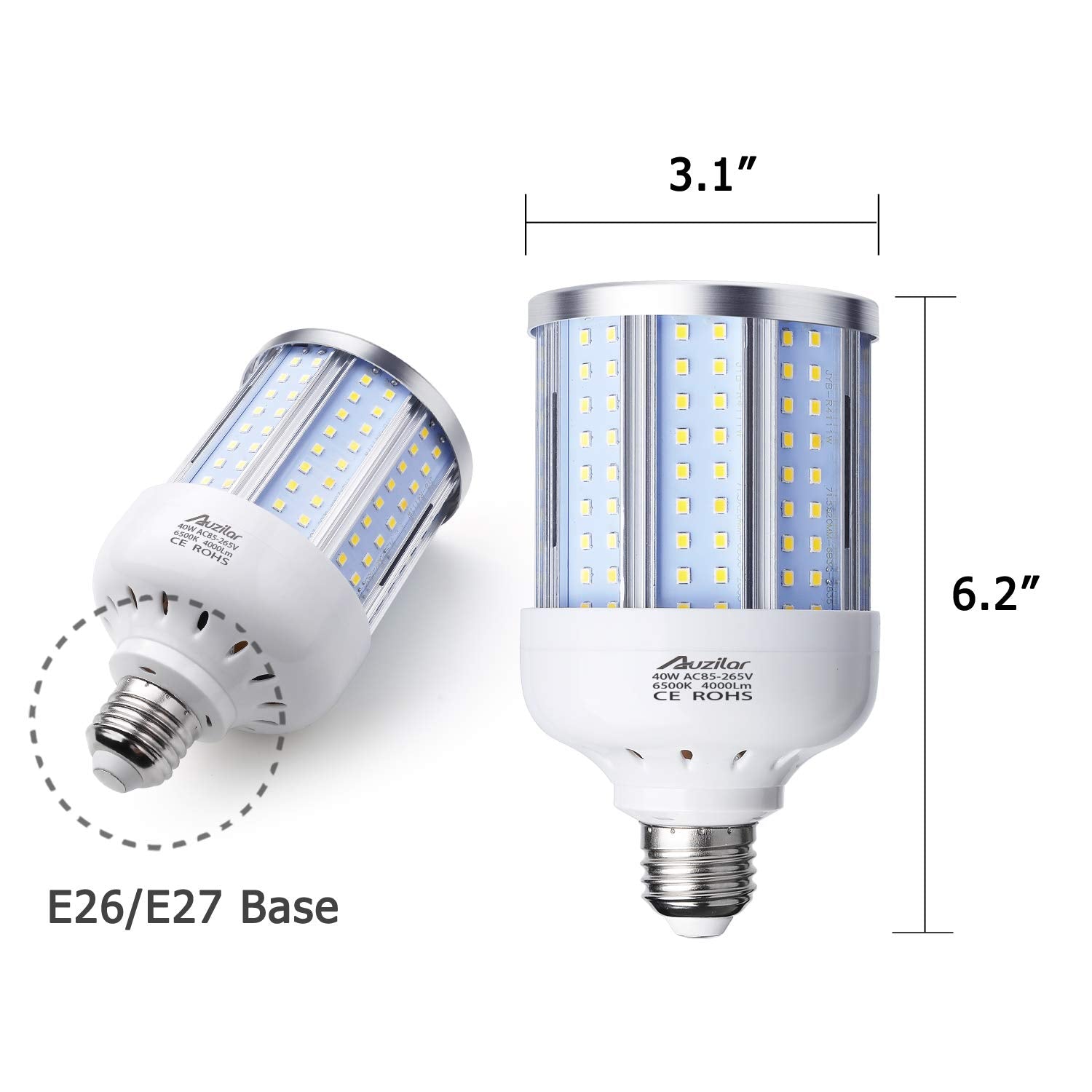 Auzilar 40W Led Corn Light Bulb, 280W Equivalent, Daylight White, E26/E27, 2