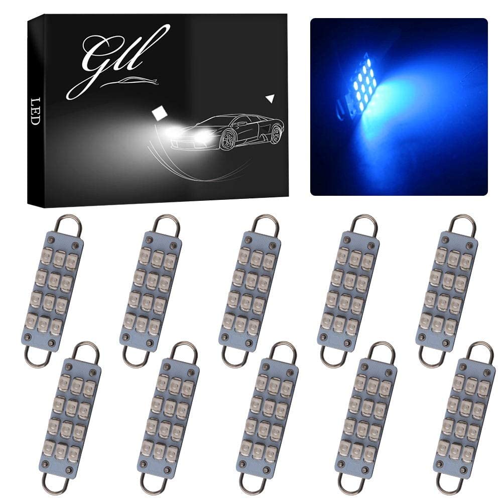 Grandviewtm 10 X 44Mm(1.73&quot;) 12-Smd 1210 3528 Chip Rigid Loop Festoon Led Bulbs For Car Interior Light Dome Map Light Door Courtesy Lights 561 562 567 (Blue)