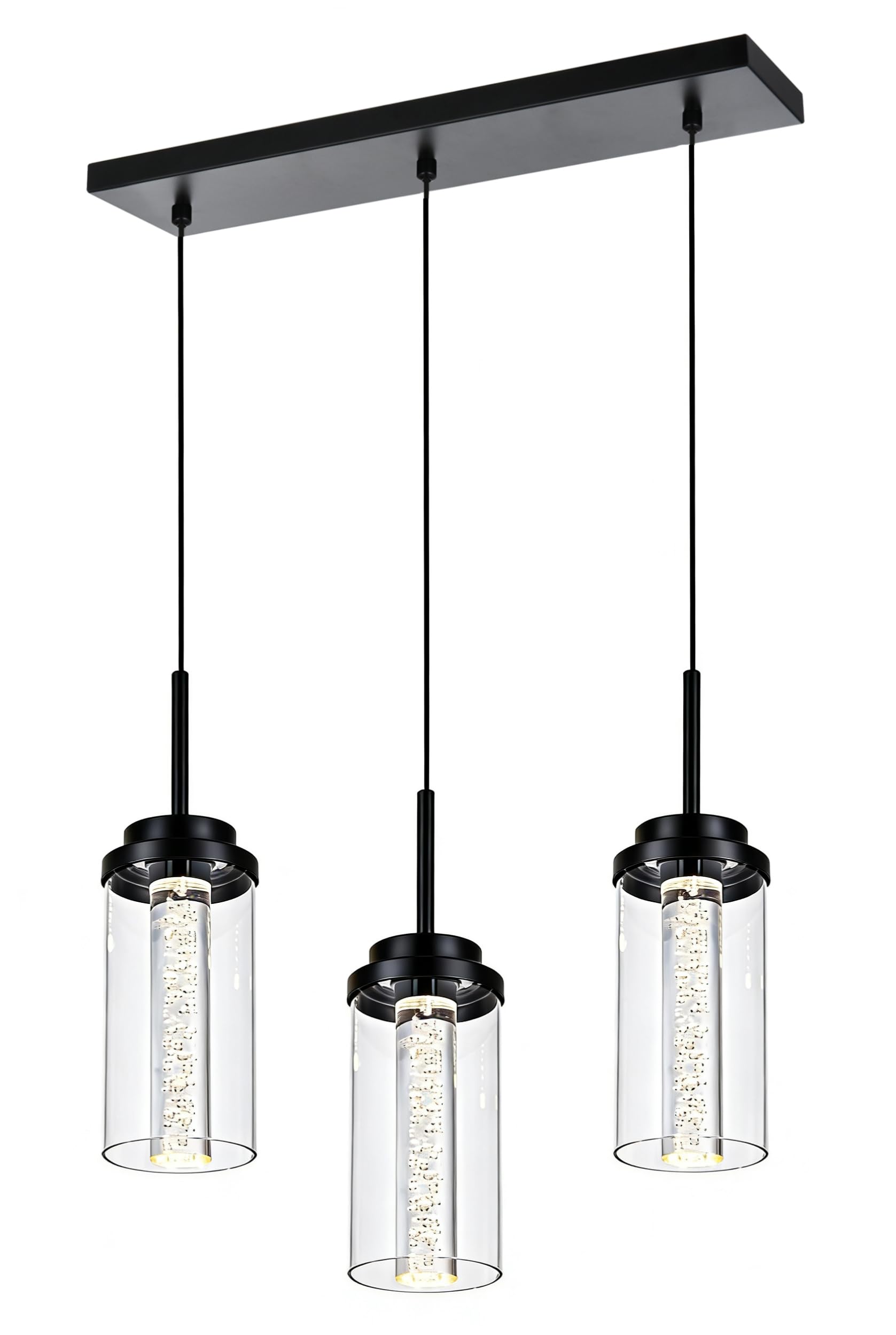 MELUCEE Dimmable LED Pendant Light 3-Light Linear Dining Room Light Fixture Over Table Black Chandelier, 3000K-6000K Adjustable 