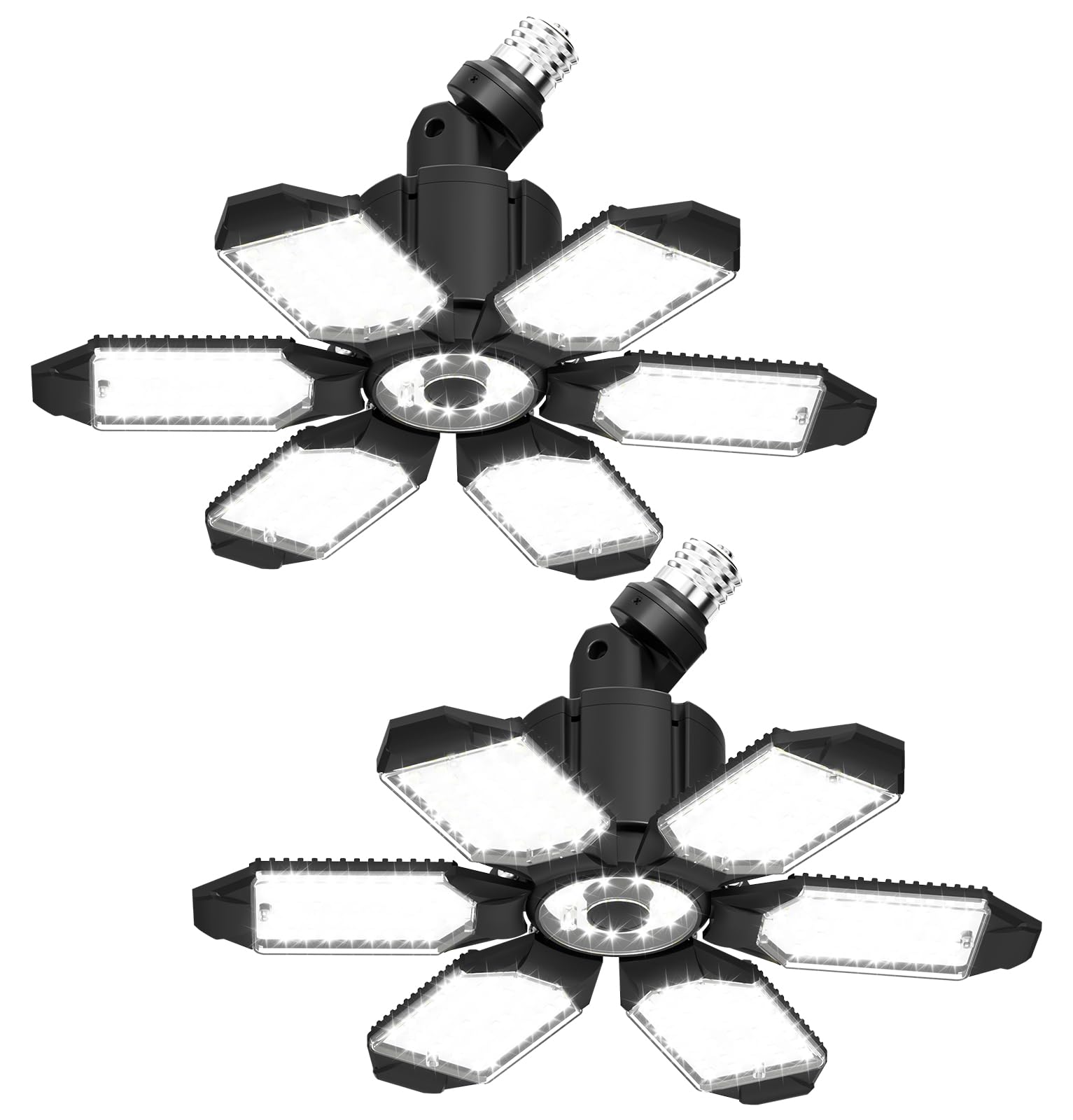 ABODONG Rotatable LED Garage Light 2 Pack, Garage Lights Ceiling LED Shop Light 12000LM 6500K Bright Lighting, 6 Deformable Pane